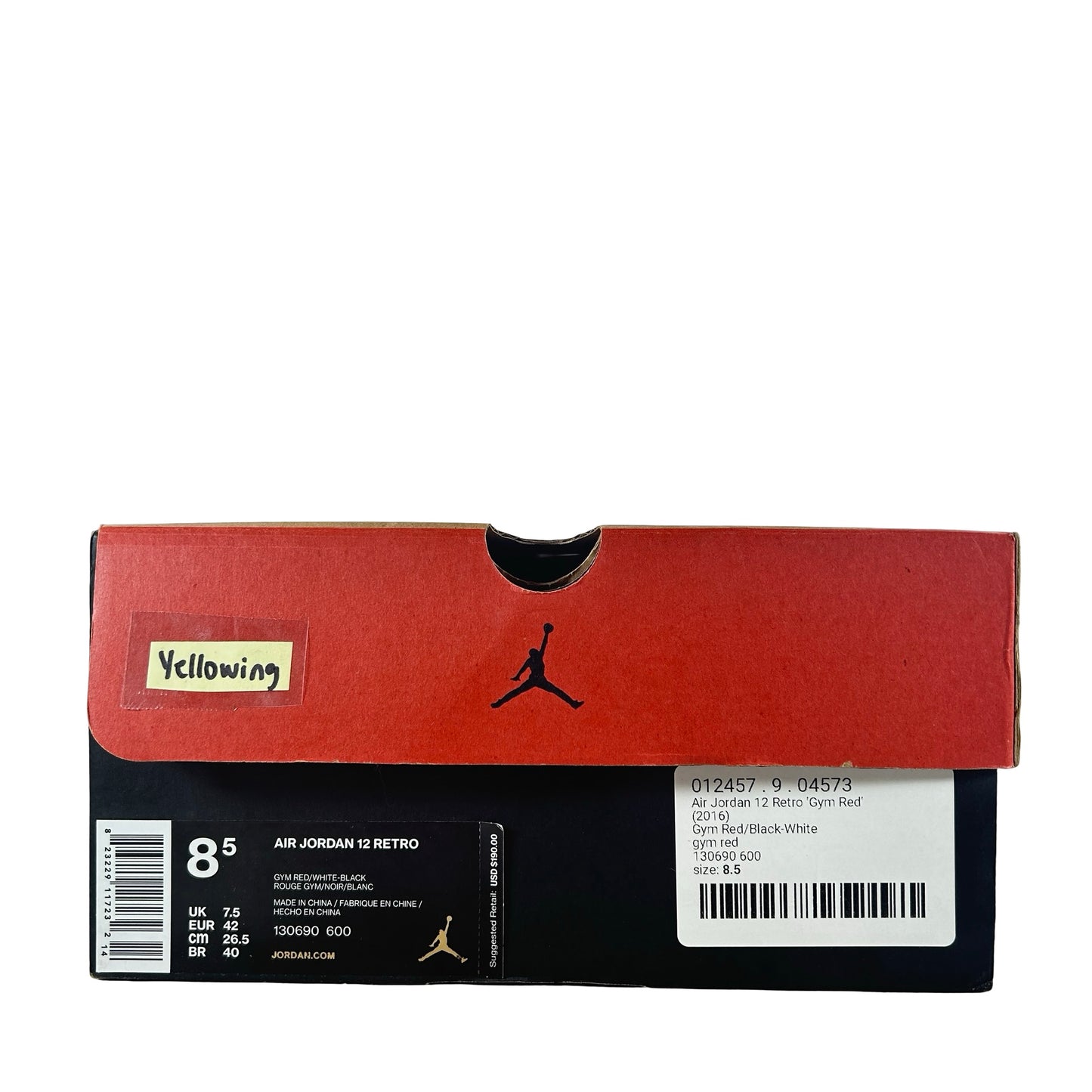 130690 600 Jordan 12 Retro Gym Red - 8.5 M (Yellowing)