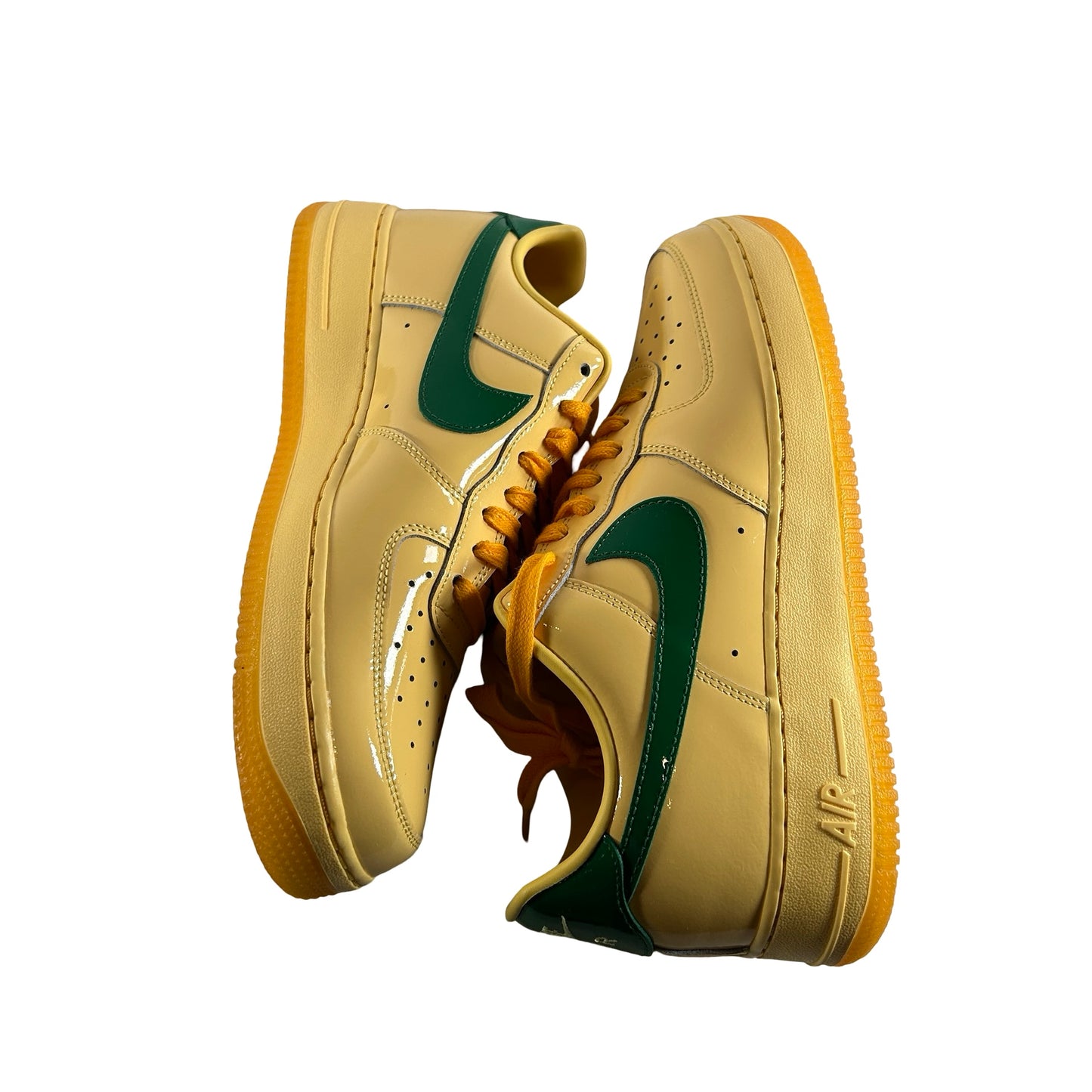 IO4489 700 Nike Air Force 1 Low Patent Leather Topaz Gold Pine Green [USED] - 10 M (Used)
