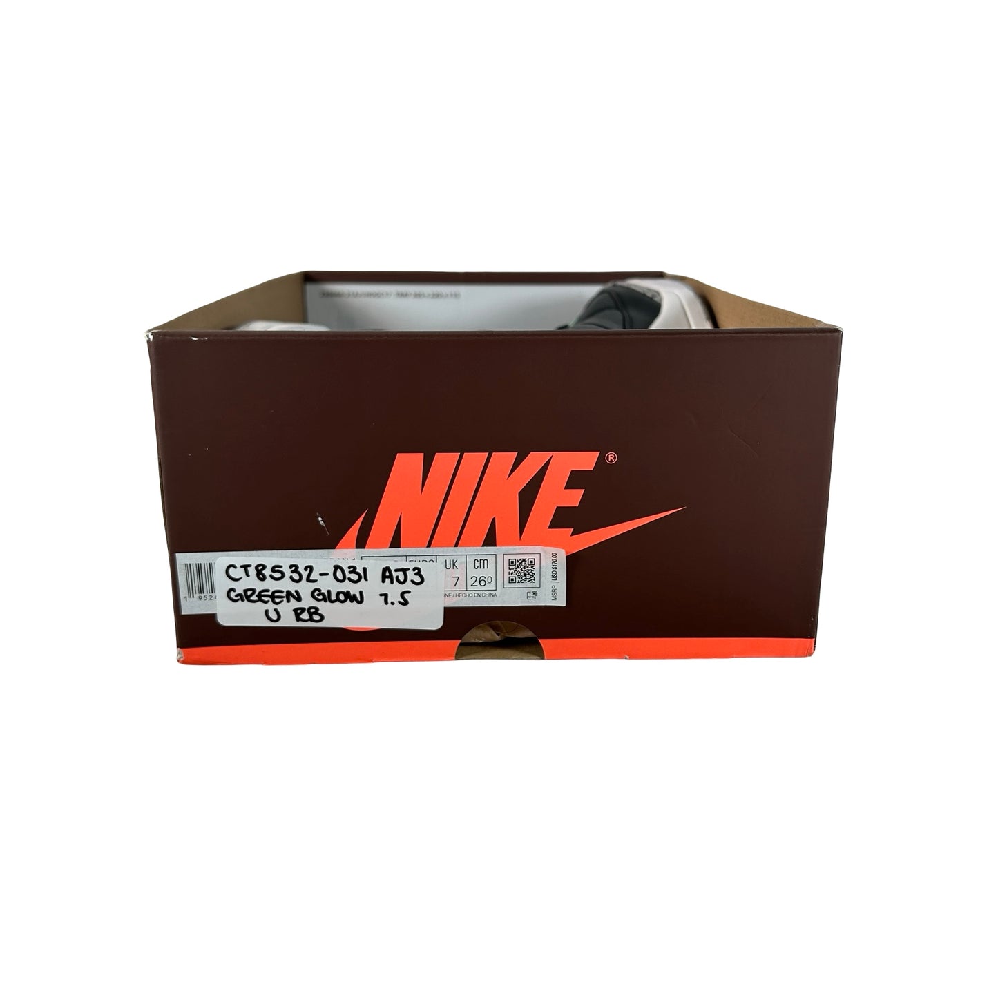 CT8532 031 Jordan 3 Retro Green Glow [USED] - 7.5 M (Used) (Replace Box)