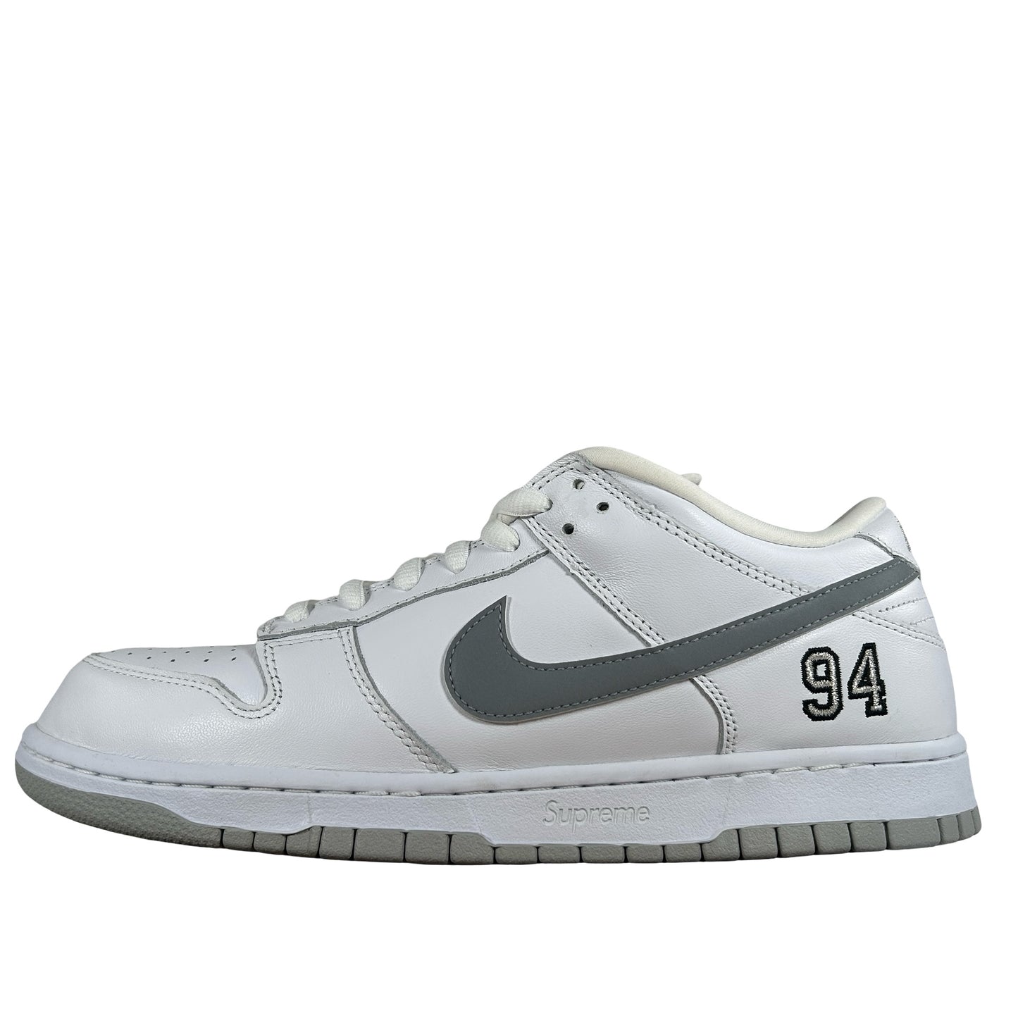 HQ8487 100 Nike SB Dunk Low Supreme 94 White Metallic Silver [USED] - 11.5 M (Used) (Replace Box)