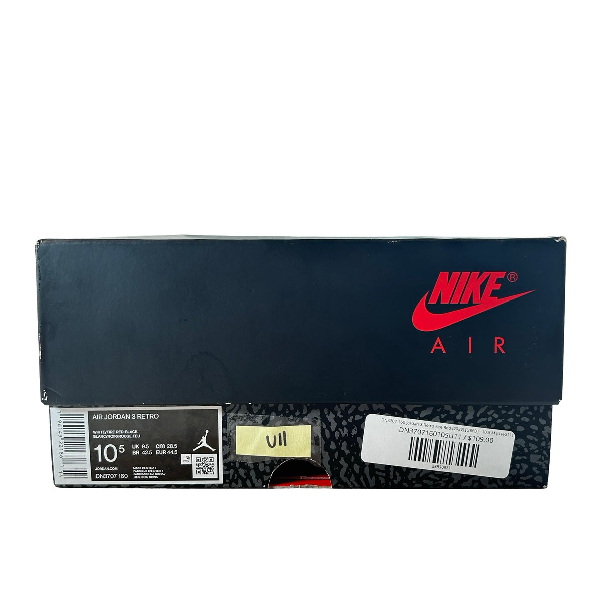 DN3707 160 Jordan 3 Retro Fire Red (2022) [USED] - 10.5 M (Used11)