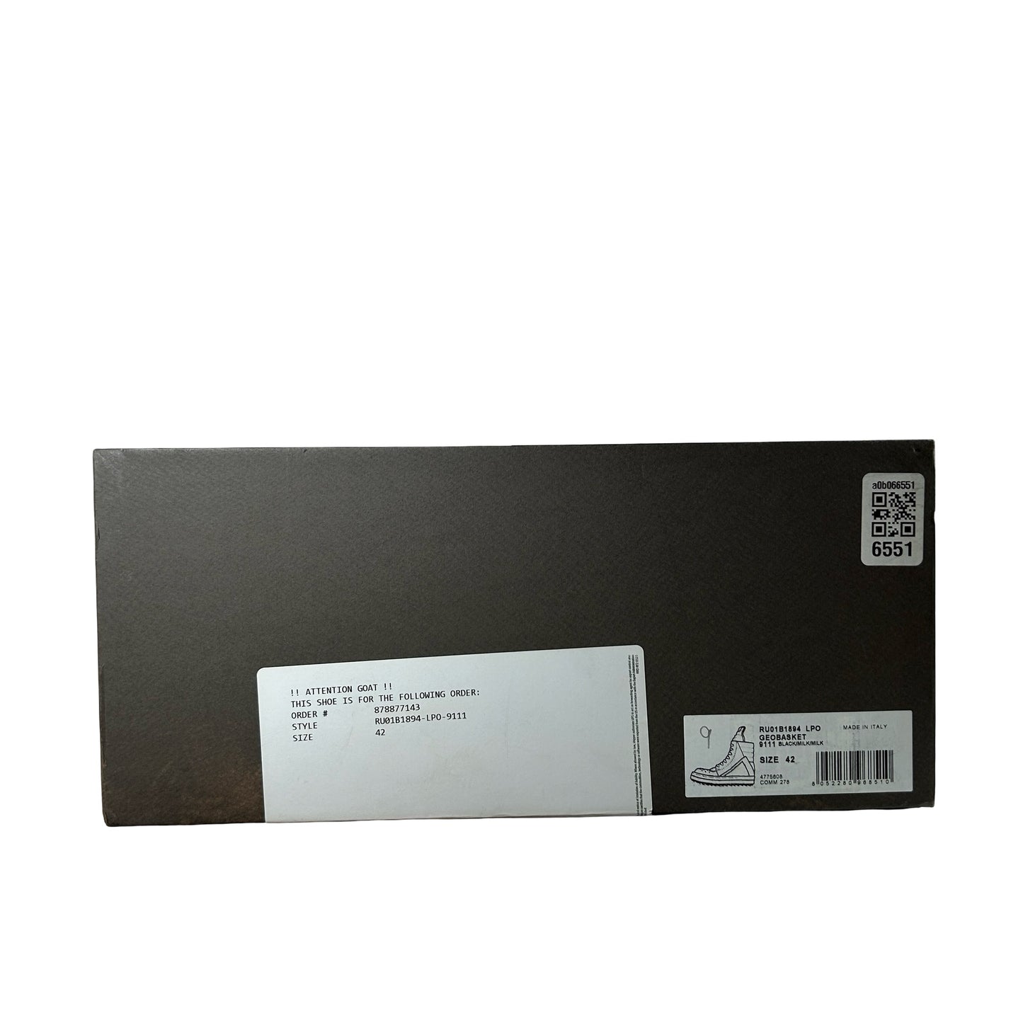 RU01B1894 LPO 9111 Rick Owens Geobasket High 'Black Milk' [USED] - 42 EU (Used)