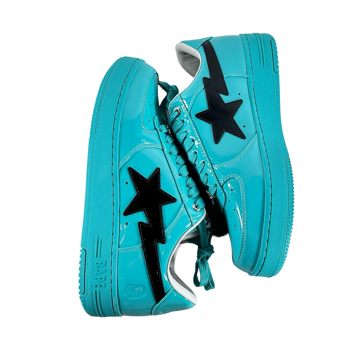 001FWL801301BLU A Bathing Ape Bape Sta #1 Turquoise Blue Black Patent Leather