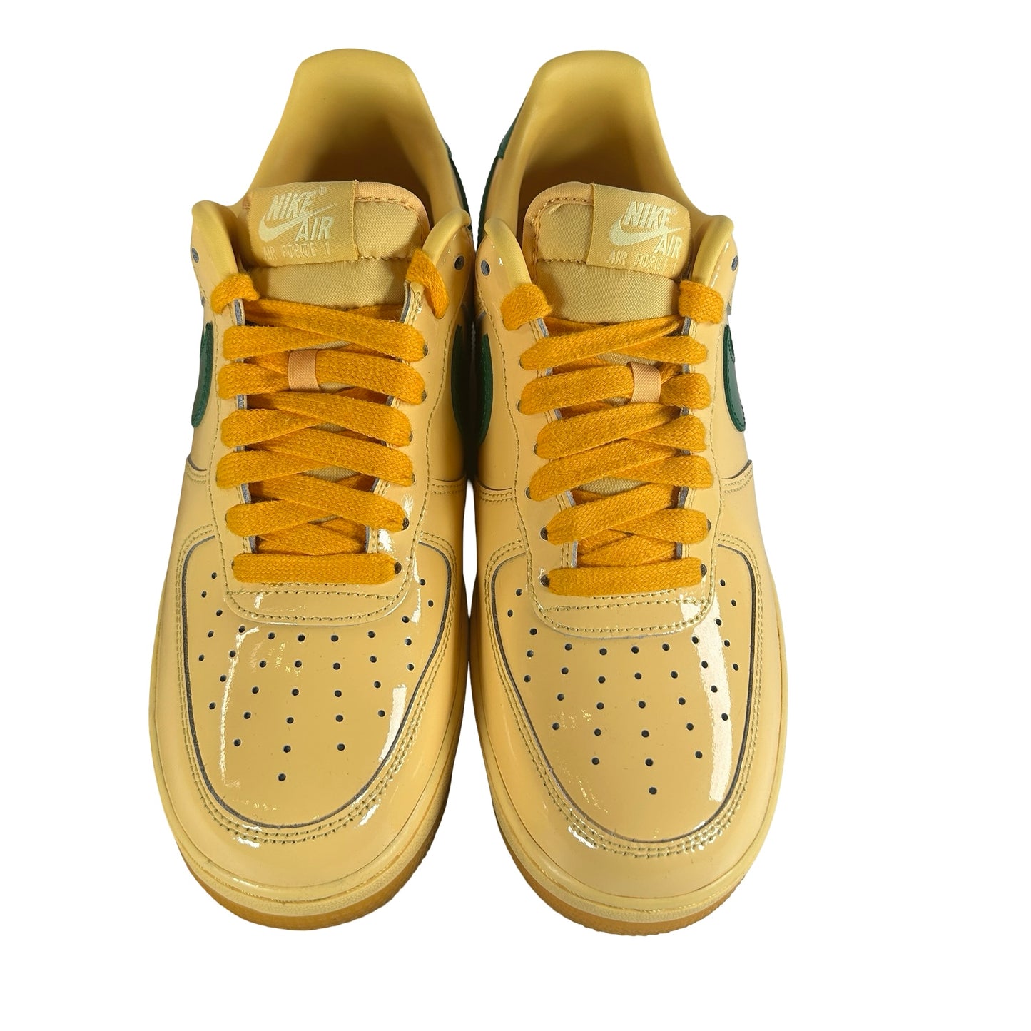 IO4489 700 Nike Air Force 1 Low Patent Leather Topaz Gold Pine Green [USED] - 9 M (Used)