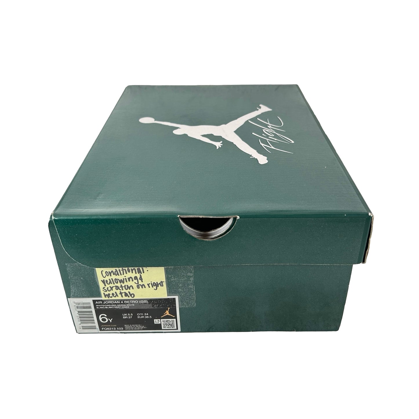 FQ8213 103 Jordan 4 Retro Oxidized Green (GS) [CONDITIONAL] - 6 Y (Yellowing) (Scratch Right Heel)