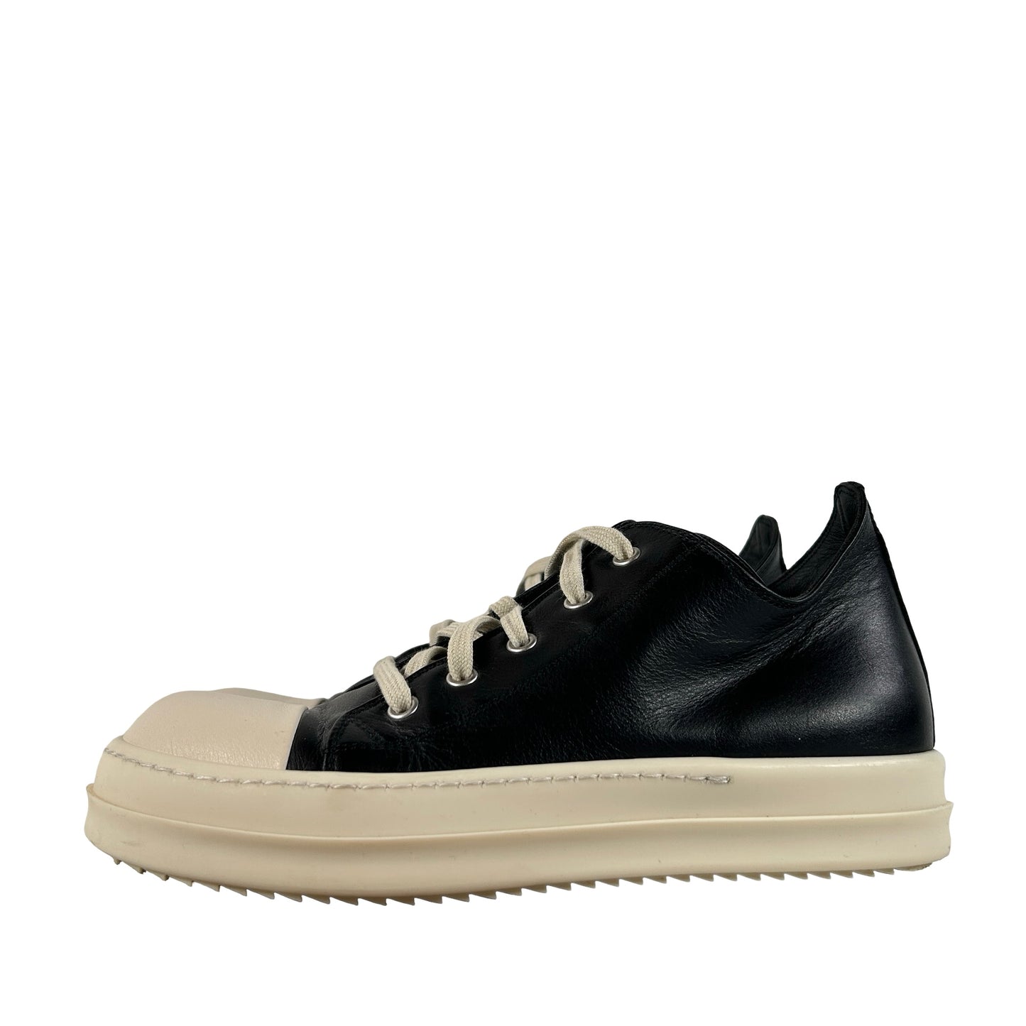 RU02E1891 LCO 911 Rick Owens Low Sneaks Leather Black Milk [USED] - 35 EU (Used) (No Box)