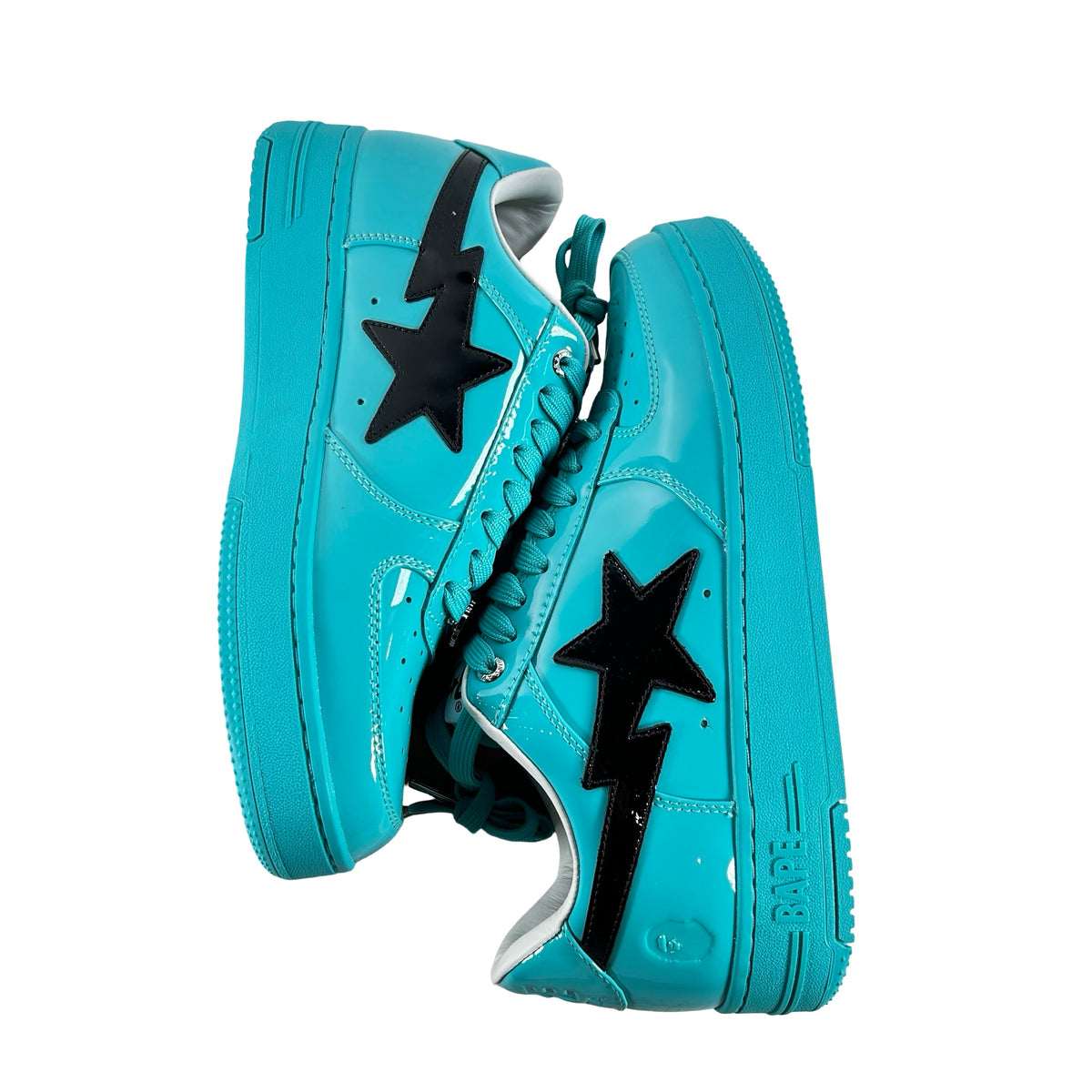 001FWL801301BLU A Bathing Ape Bape Sta #1 Turquoise Blue Black Patent Leather
