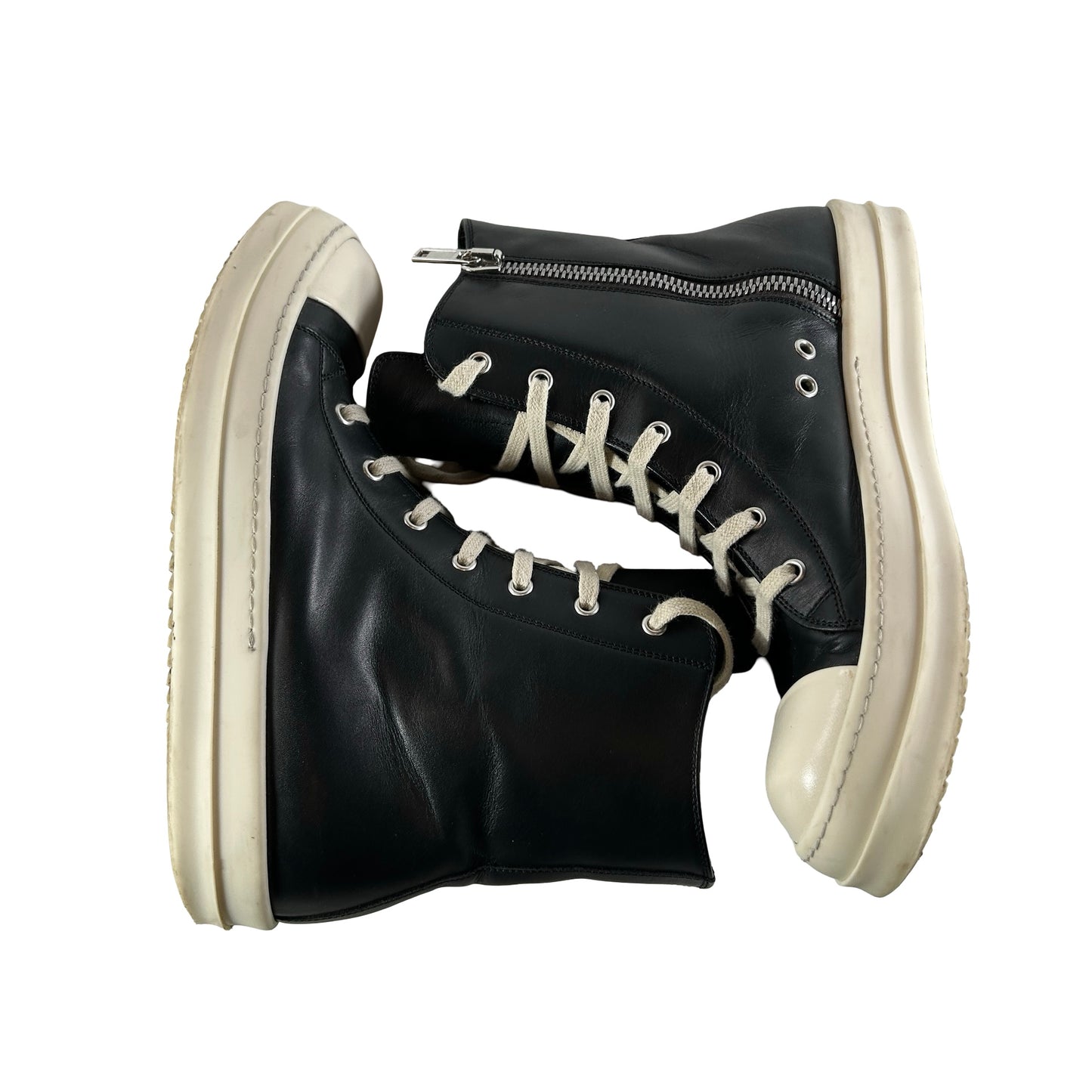 RU01B1890 Rick Owens Ramones Leather High Top Black Cream [USED] - EU 42 (Used3) (No Box3)