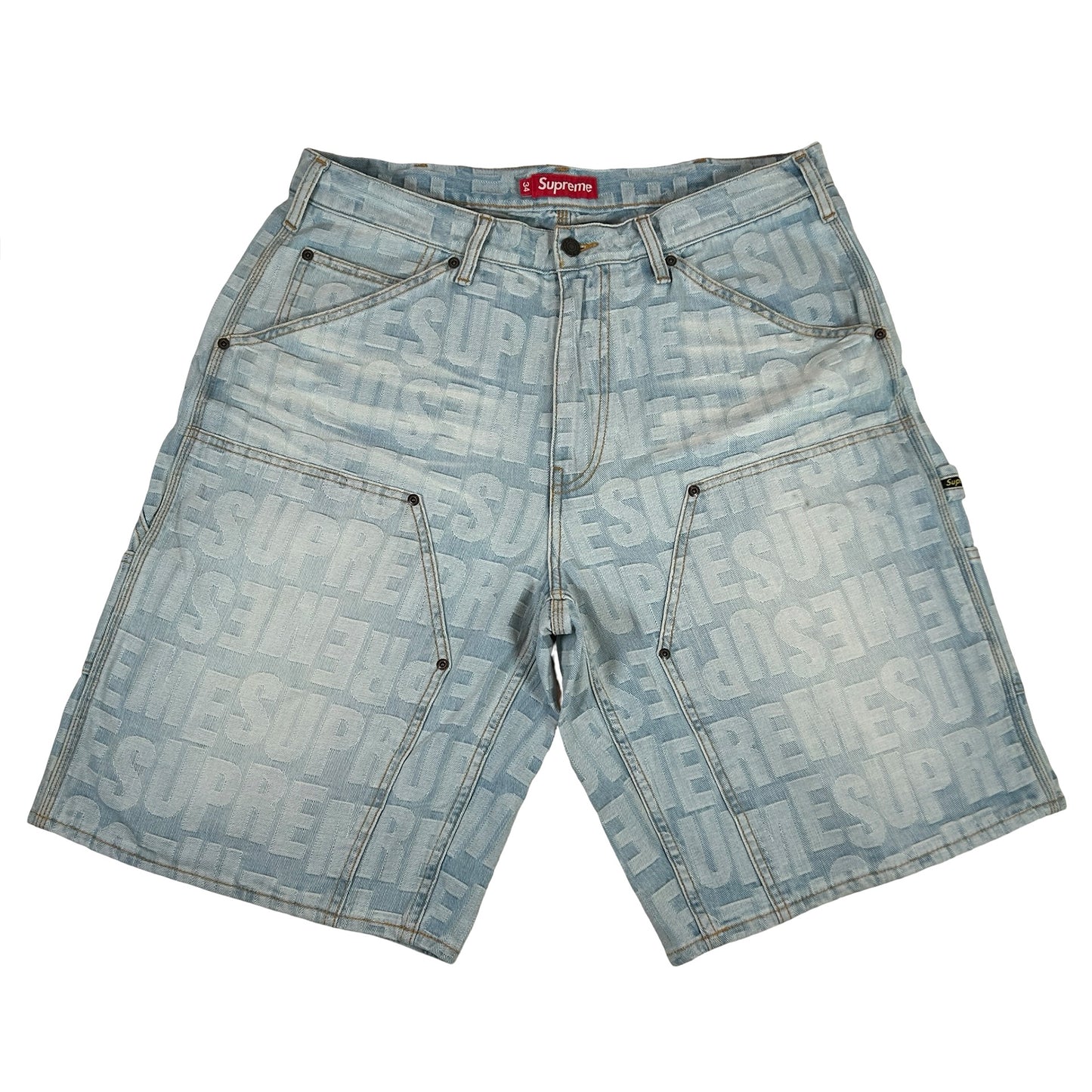 Supreme Repeat Jacquard Double Knee Denim Short Light Washed Indigo [USED] - 34 (Used)