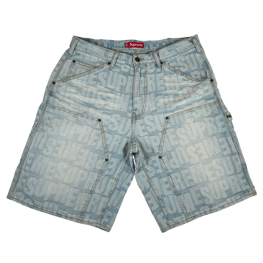 Supreme Repeat Jacquard Double Knee Denim Short Light Washed Indigo [USED] - 34 (Used)