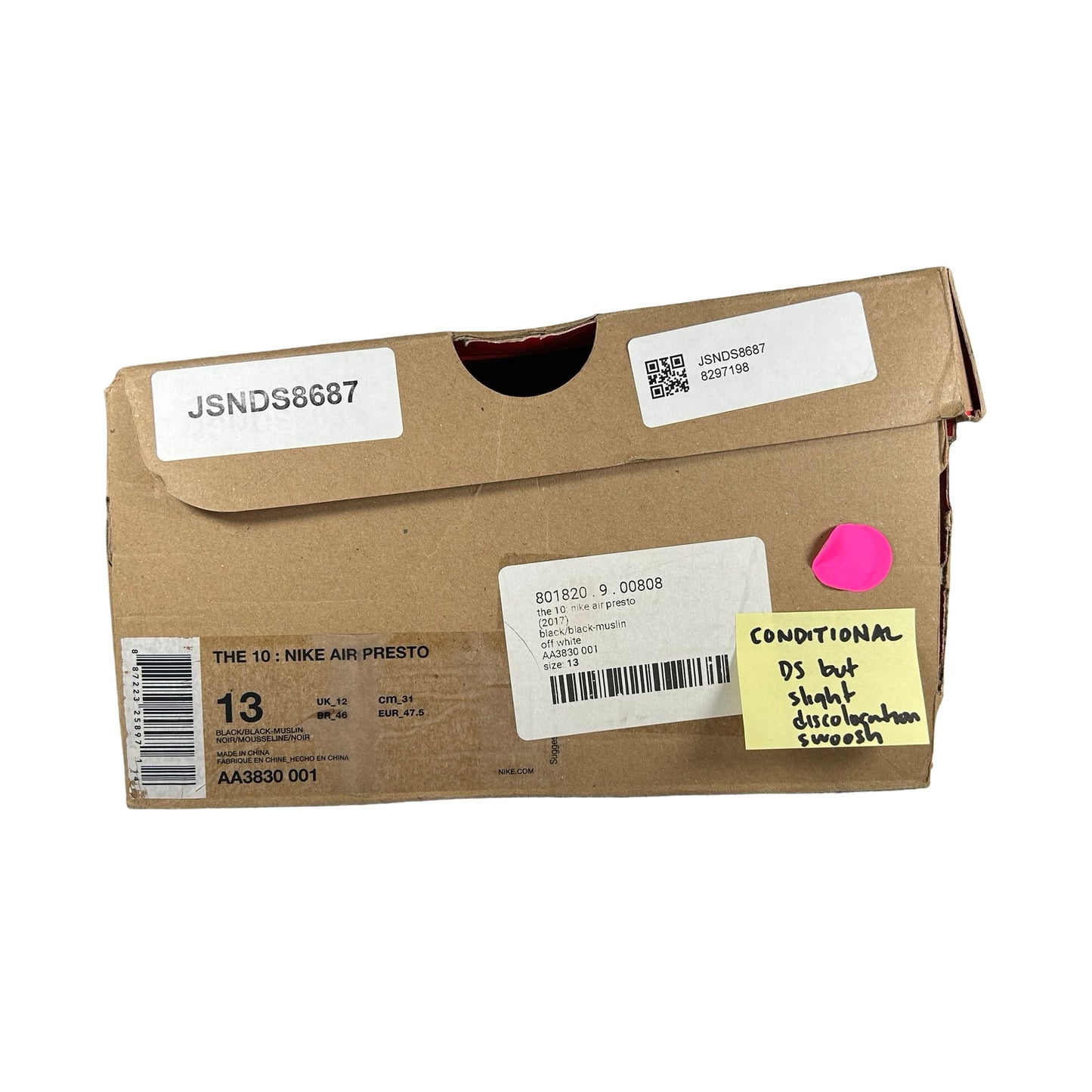 AA3830 001 Nike Air Presto Off White [CONDITIONAL] - 13 M (Slight Swoosh Discoloration)