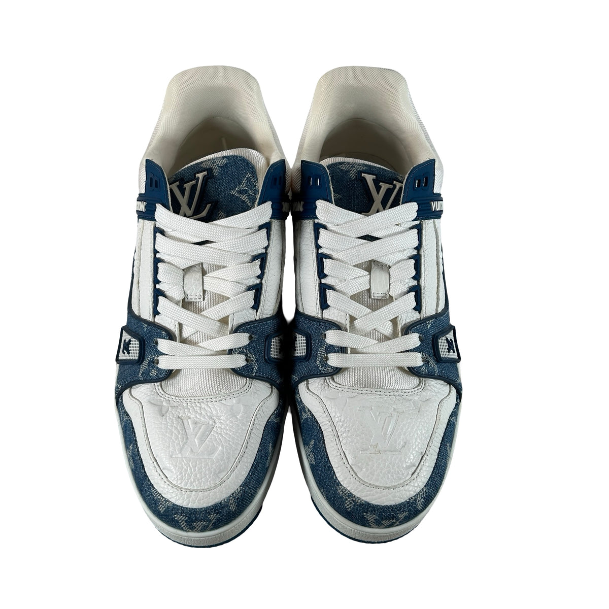 1A9JGZ Louis Vuitton LV Trainer Monogram Denim White Blue [USED] - LV 6 / US 7 (Used) (No Box)