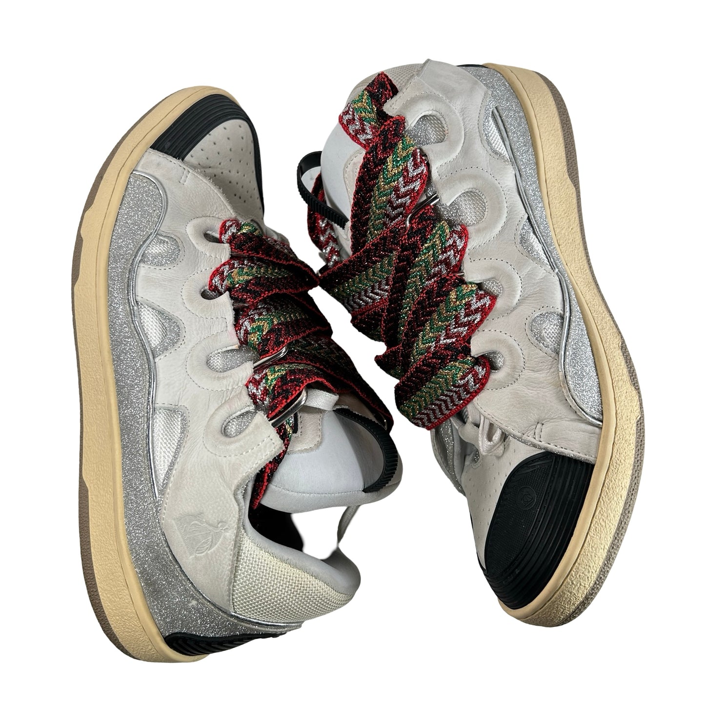 FMSKRK11DRLXA22 Lanvin Curb Leather and Glitter Sneakers 'White' [USED] - 47 (Used) (No Box)