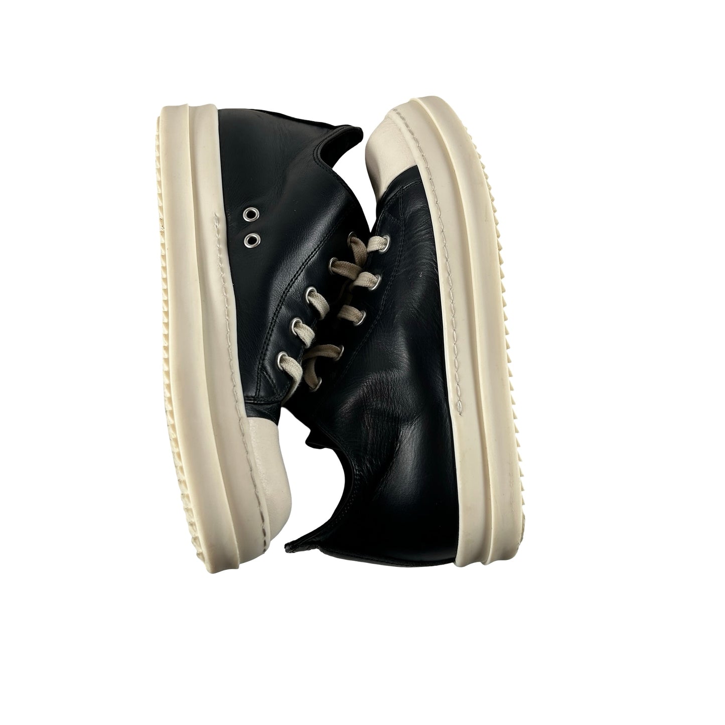 Rick Owens Low Sneaks Leather Black Milk Kids [USED] - 33 EU (Used) (No Box)