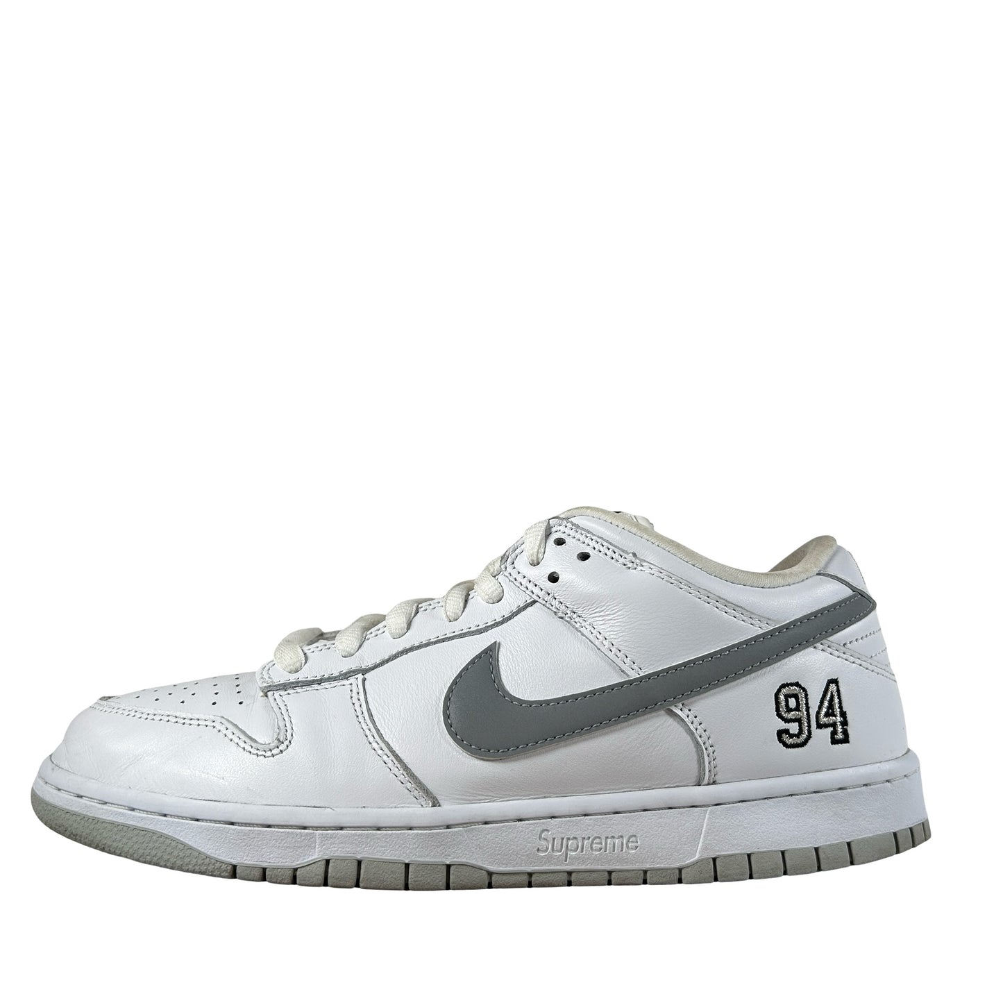 HQ8487 100 Nike SB Dunk Low Supreme 94 White Metallic Silver [USED] - 10 M (Used)
