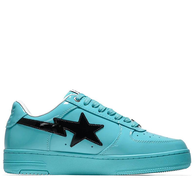 001FWL801301-BLU A Bathing Ape Bape Sta #1 Turquoise Blue Black Patent Leather