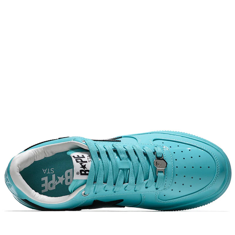 001FWL801301-BLU A Bathing Ape Bape Sta #1 Turquoise Blue Black Patent Leather