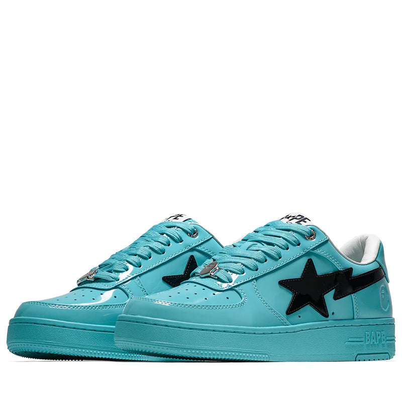 001FWL801301-BLU A Bathing Ape Bape Sta #1 Turquoise Blue Black Patent Leather