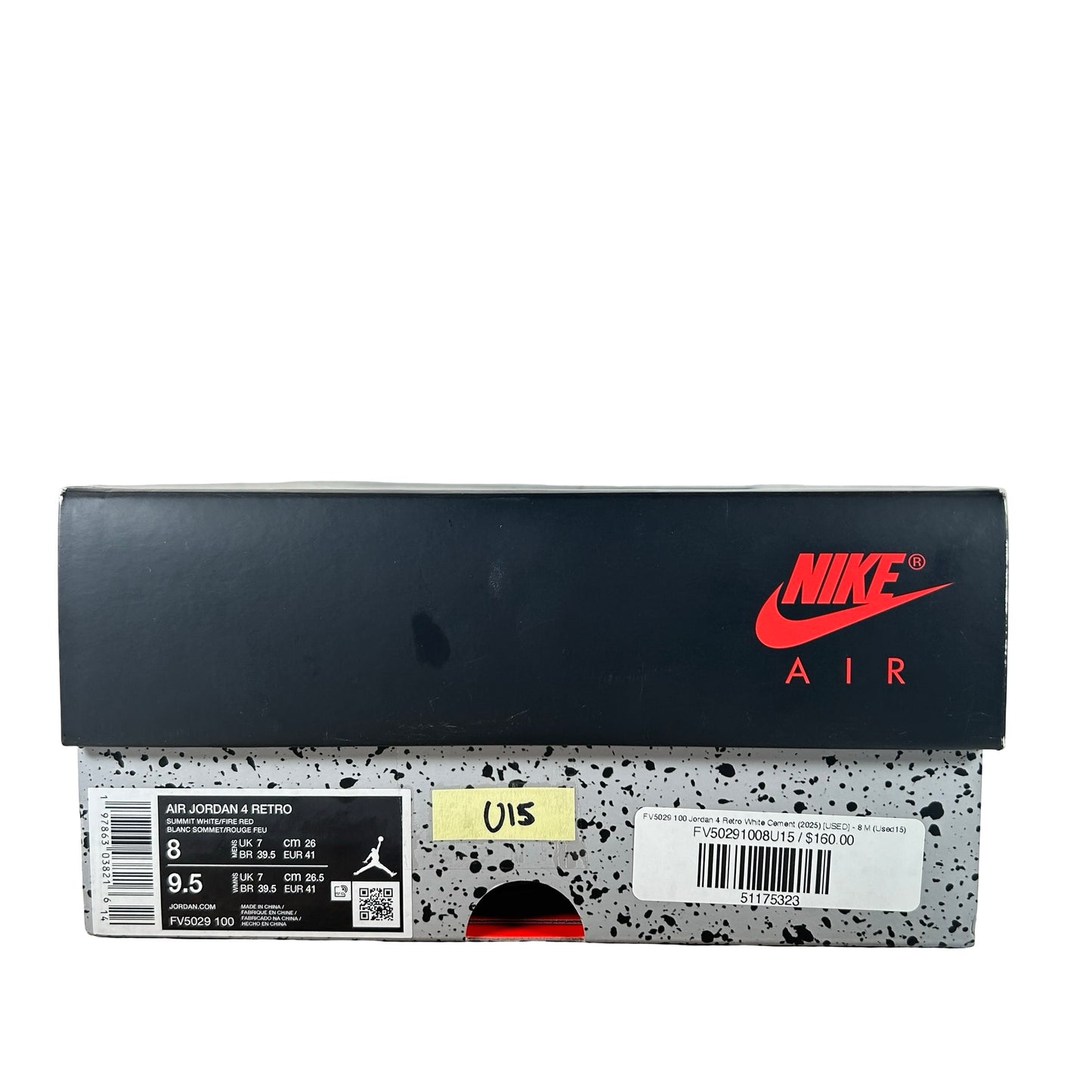 FV5029 100 Jordan 4 Retro White Cement (2025) [USED] - 8 M (Used15)