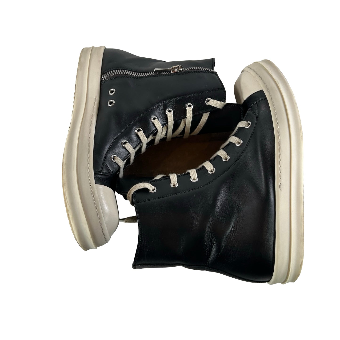 RU01B1890 Rick Owens Ramones Leather High Top Black Cream [USED] - EU 42 (Used3) (No Box3)