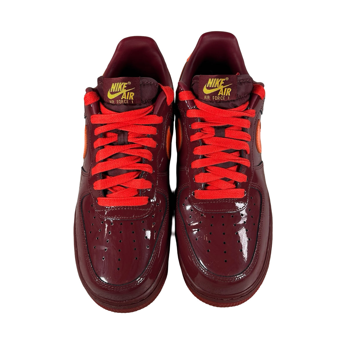 IO4489 601 Nike Air Force 1 Low Patent Leather Dark Team Red Safety Orange [USED] - 9 M (Used2)