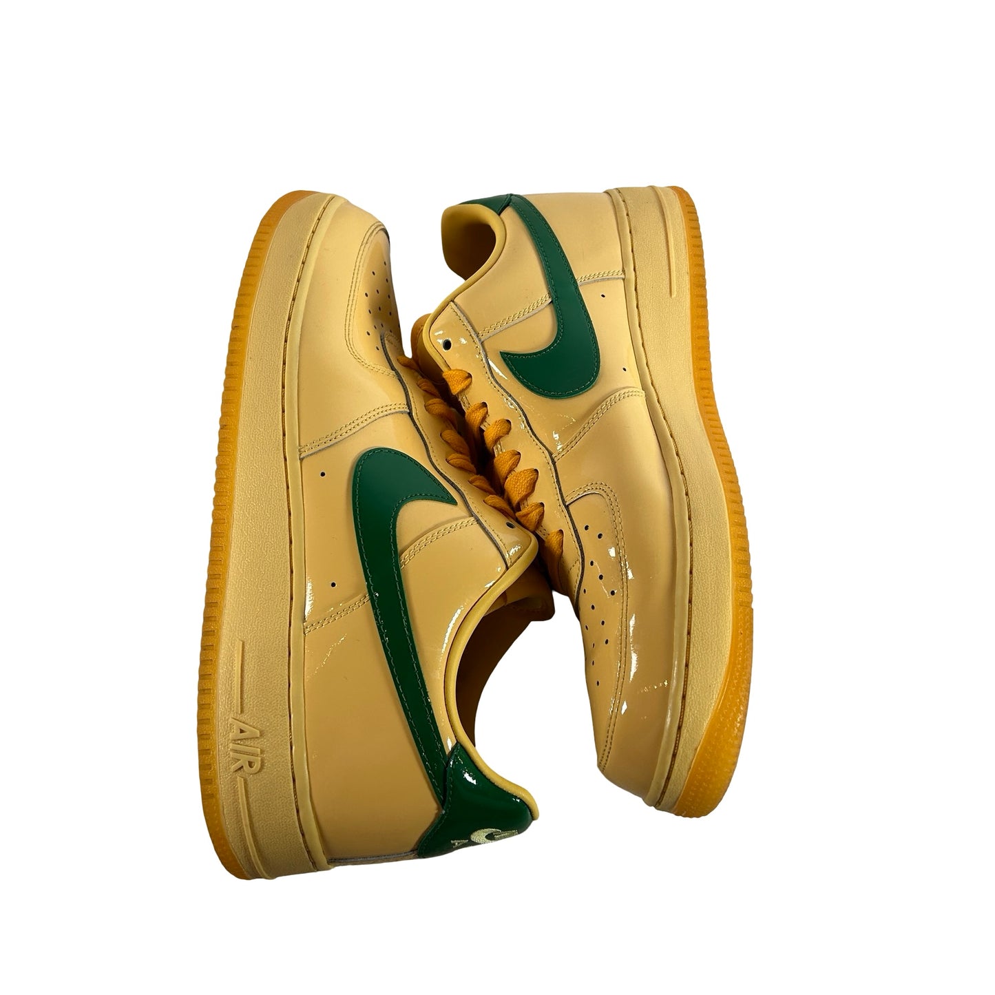 IO4489 700 Nike Air Force 1 Low Patent Leather Topaz Gold Pine Green [USED] - 14 M (Used)