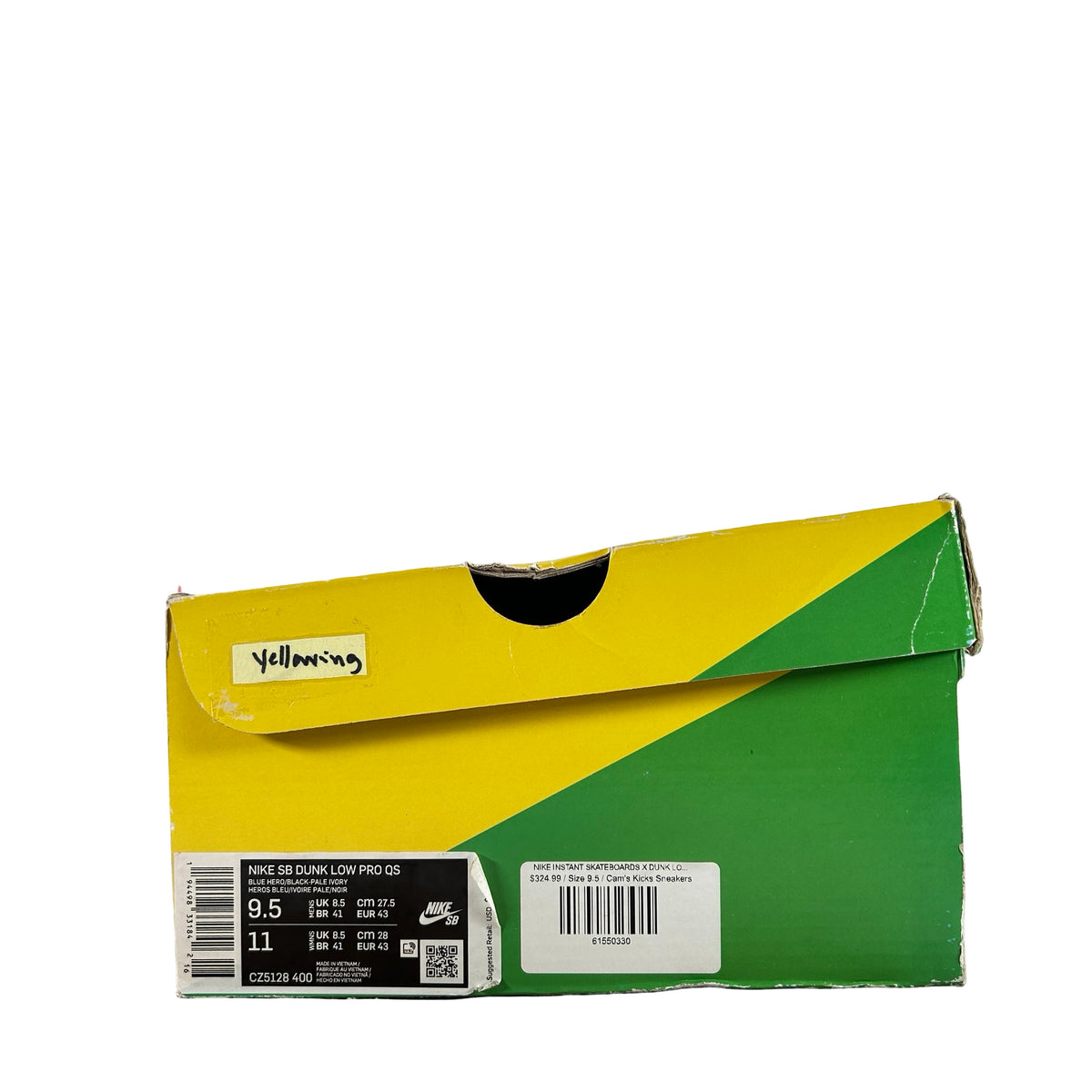 CZ5128 400 Nike SB Dunk Low Instant Skateboards - 9.5 M (Yellowing)