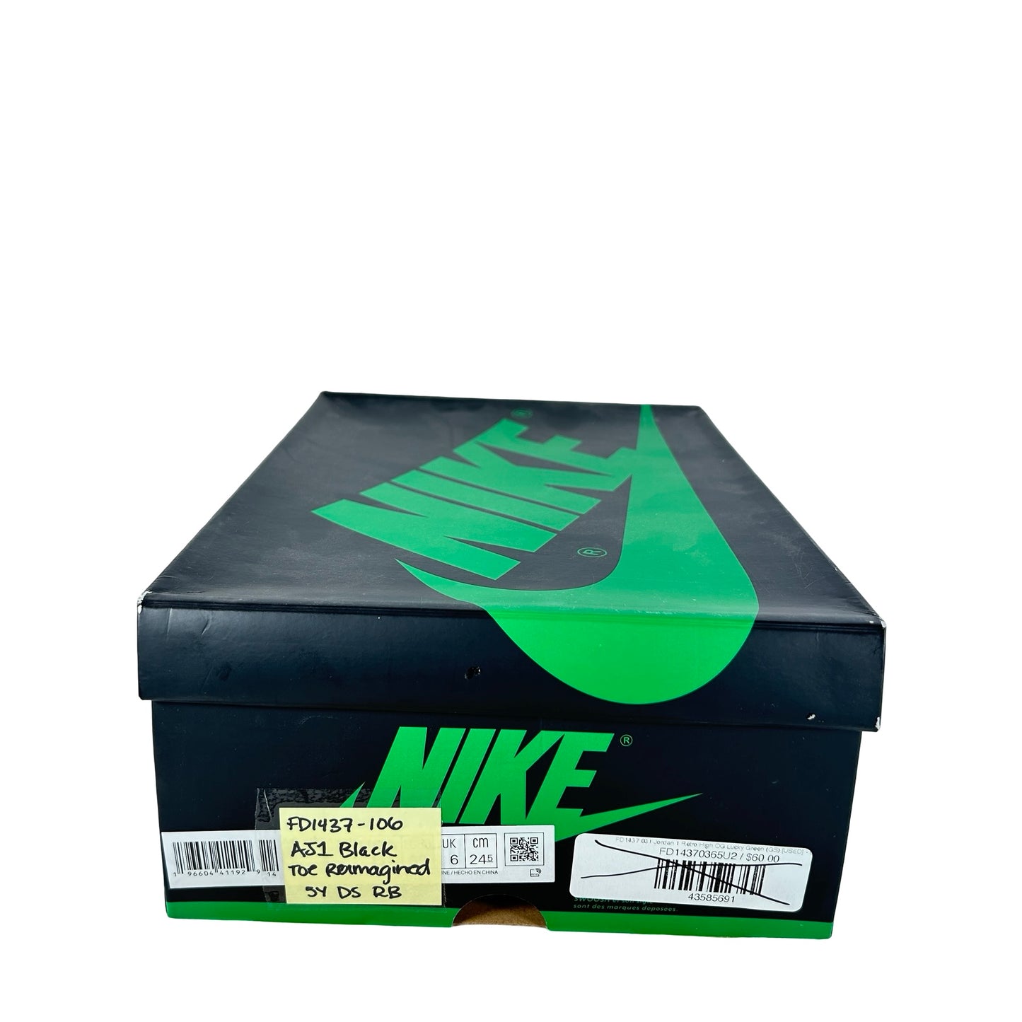 FD1437 106 Air Jordan 1 Retro High OG Black Toe Reimagined (GS) [REPLACE BOX]