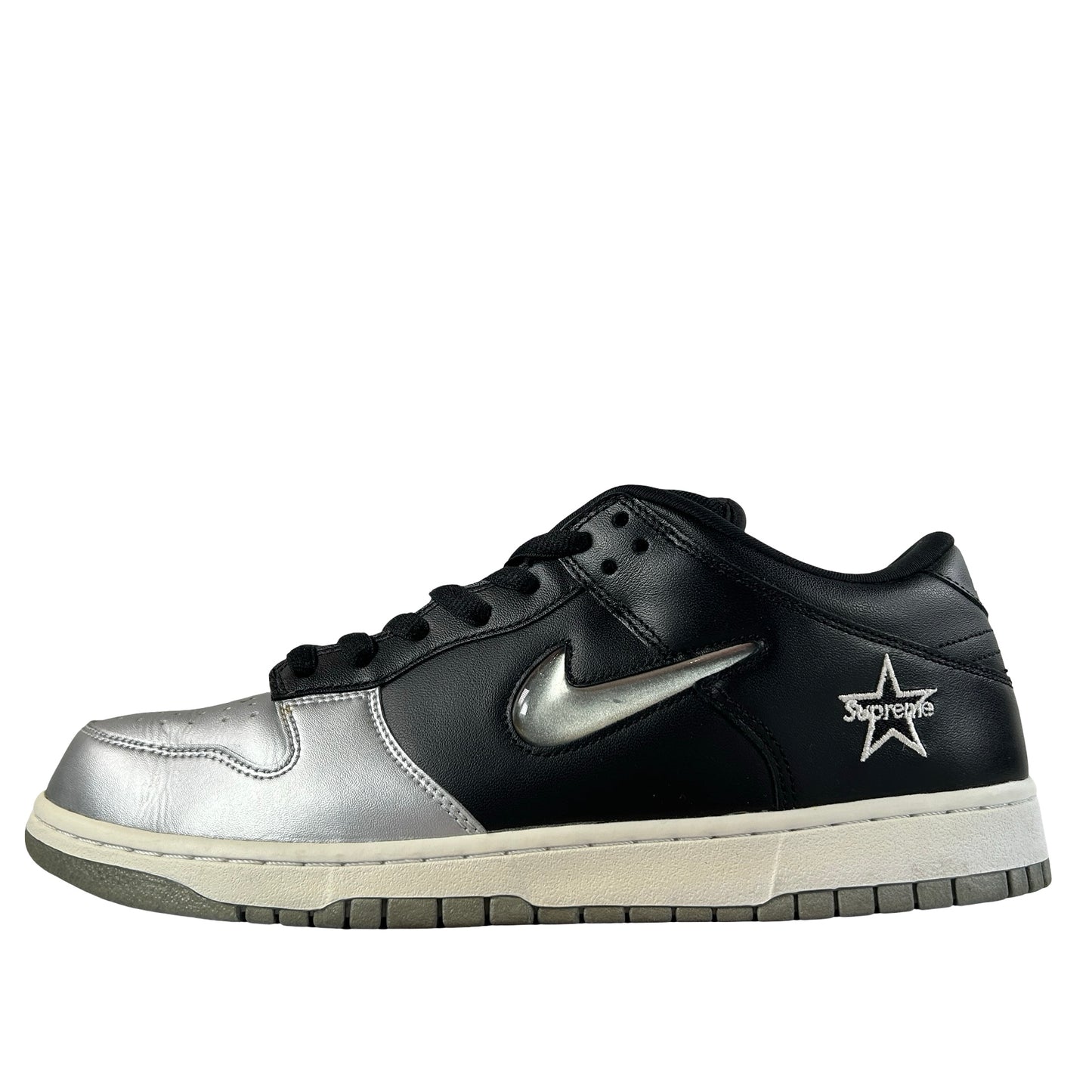 CK3480 001 Nike SB Dunk Low Supreme Jewel Swoosh Silver [USED] - 12 M (Used)