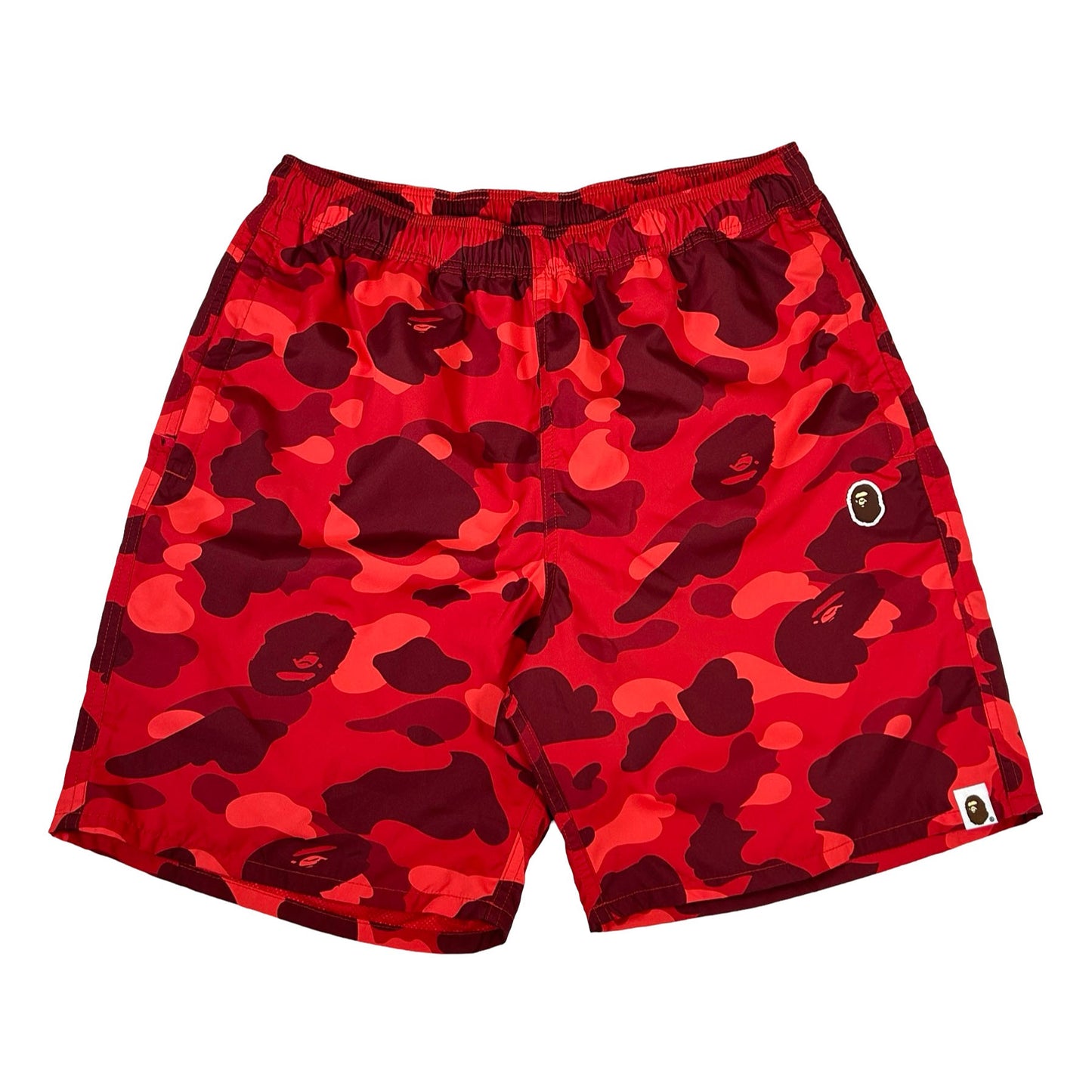 BAPE Color Camo Ape Head One Point Beach Shorts Bright Red [USED] - M (Used)