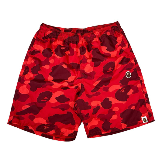 BAPE Color Camo Ape Head One Point Beach Shorts Bright Red [USED] - M (Used)