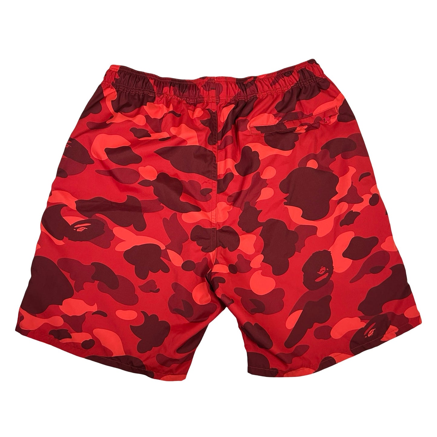 BAPE Color Camo Ape Head One Point Beach Shorts Bright Red [USED] - M (Used)