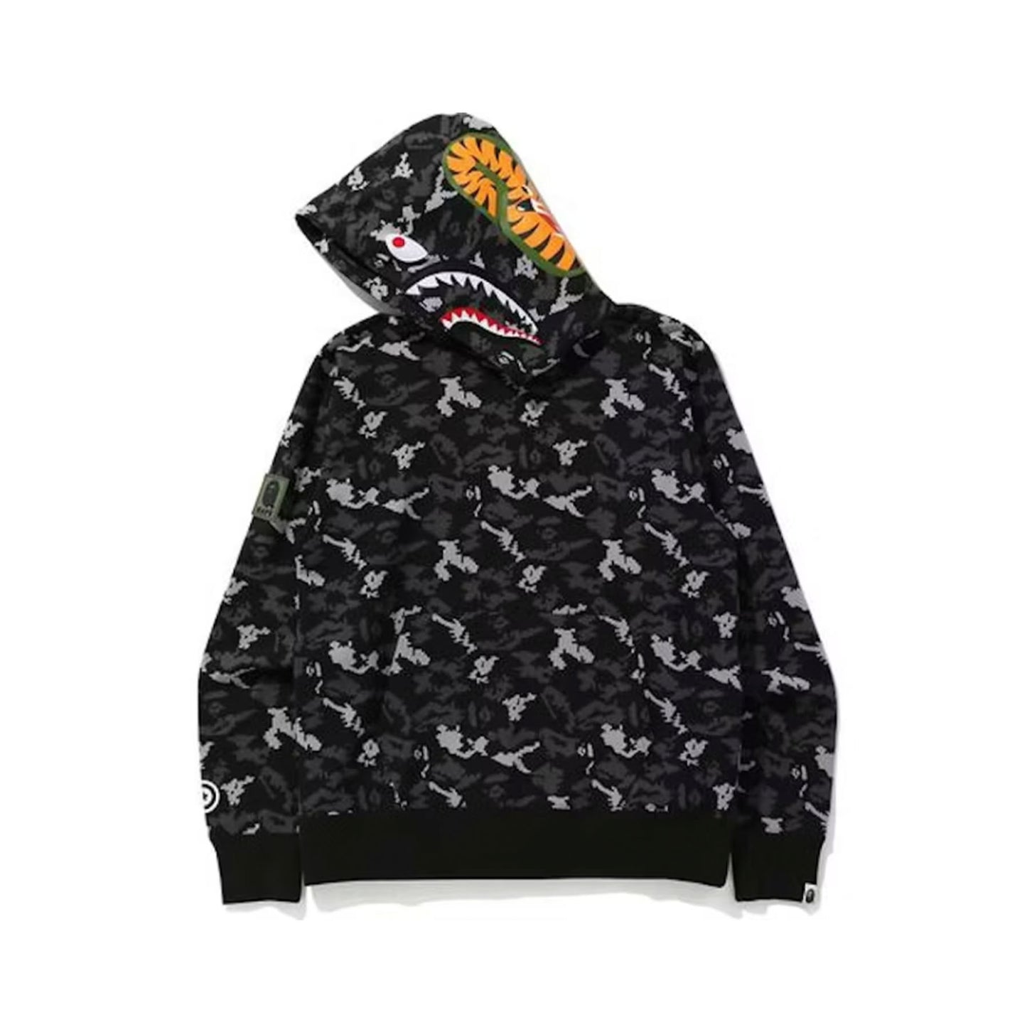 BAPE Digital Camo Shark Wide Pullover Hoodie Black