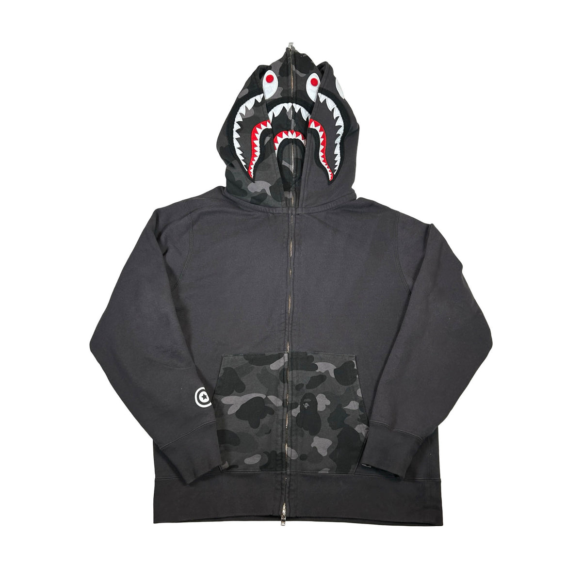 BAPE Color Camo Shark Full Zip Double Hoodie Black [USED] - L (Used)