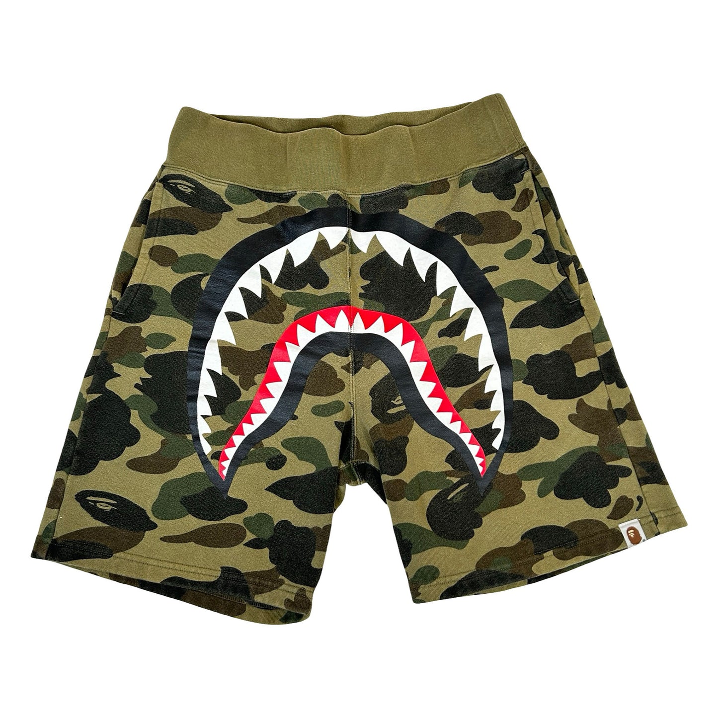 A Bathing Ape BAPE 1st Camo Green Shark Sweatshorts [USED] - S (Used)