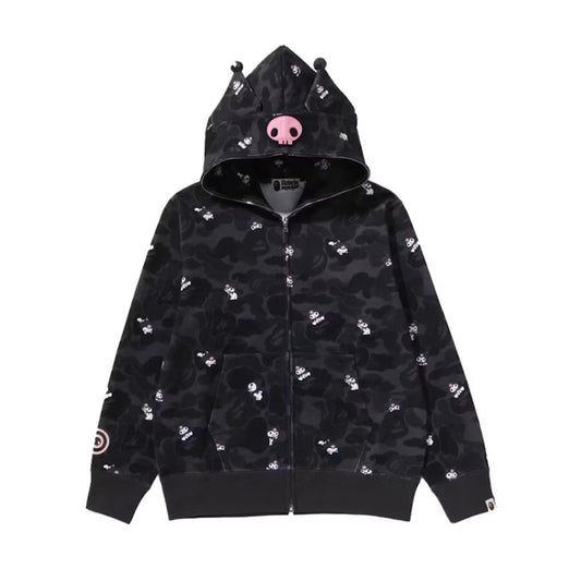 BAPE x Sanrio Characters Kuromi Camo Full Zip Hoodie (Ladies) Black