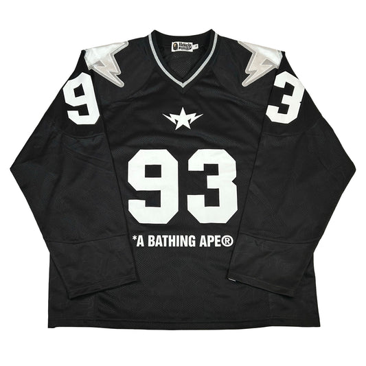 BAPE Line Camo Multi Logo Cropped Fit Football Jersey Black [USED] - XL (Used)