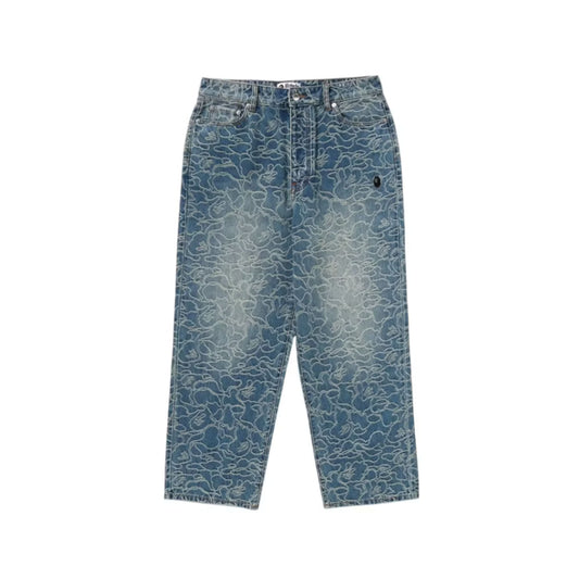 BAPE Line Camo Jacquard One Point Relaxed Fit 13Oz Denim Pants Light Indigo [USED] - S (Used)