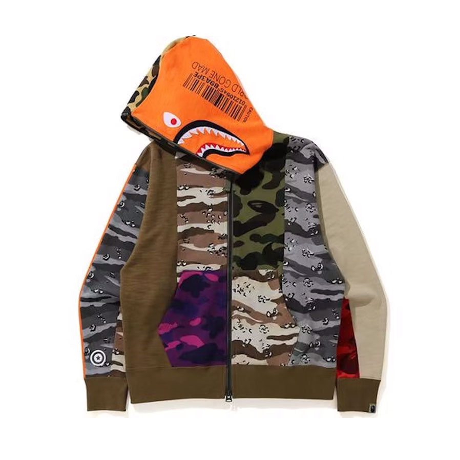 BAPE Crazy Camo Mad Shark Relaxed Full Zip Hoodie Multi [USED] - XXL (Used)