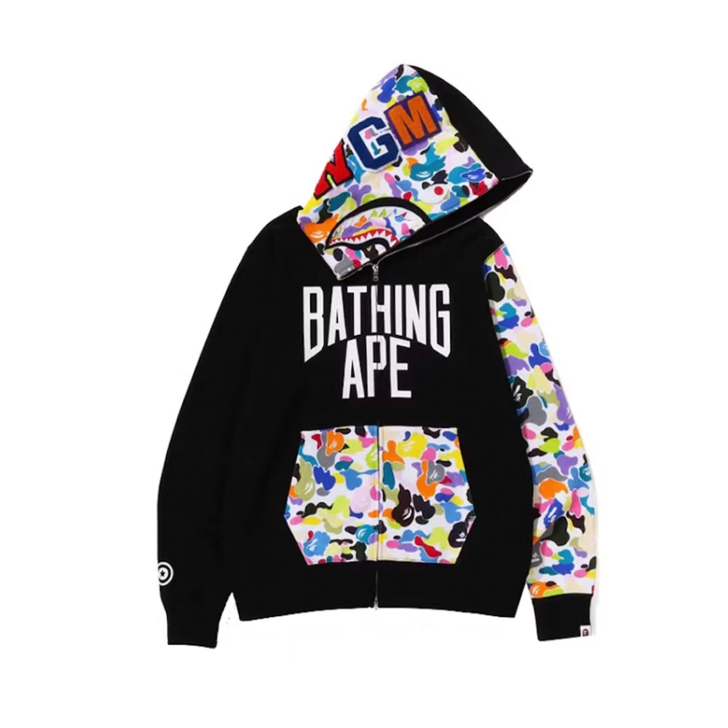 BAPE Multi Camo NYC Logo Shark Full Zip Hoodie Black [USED] - M (Used)