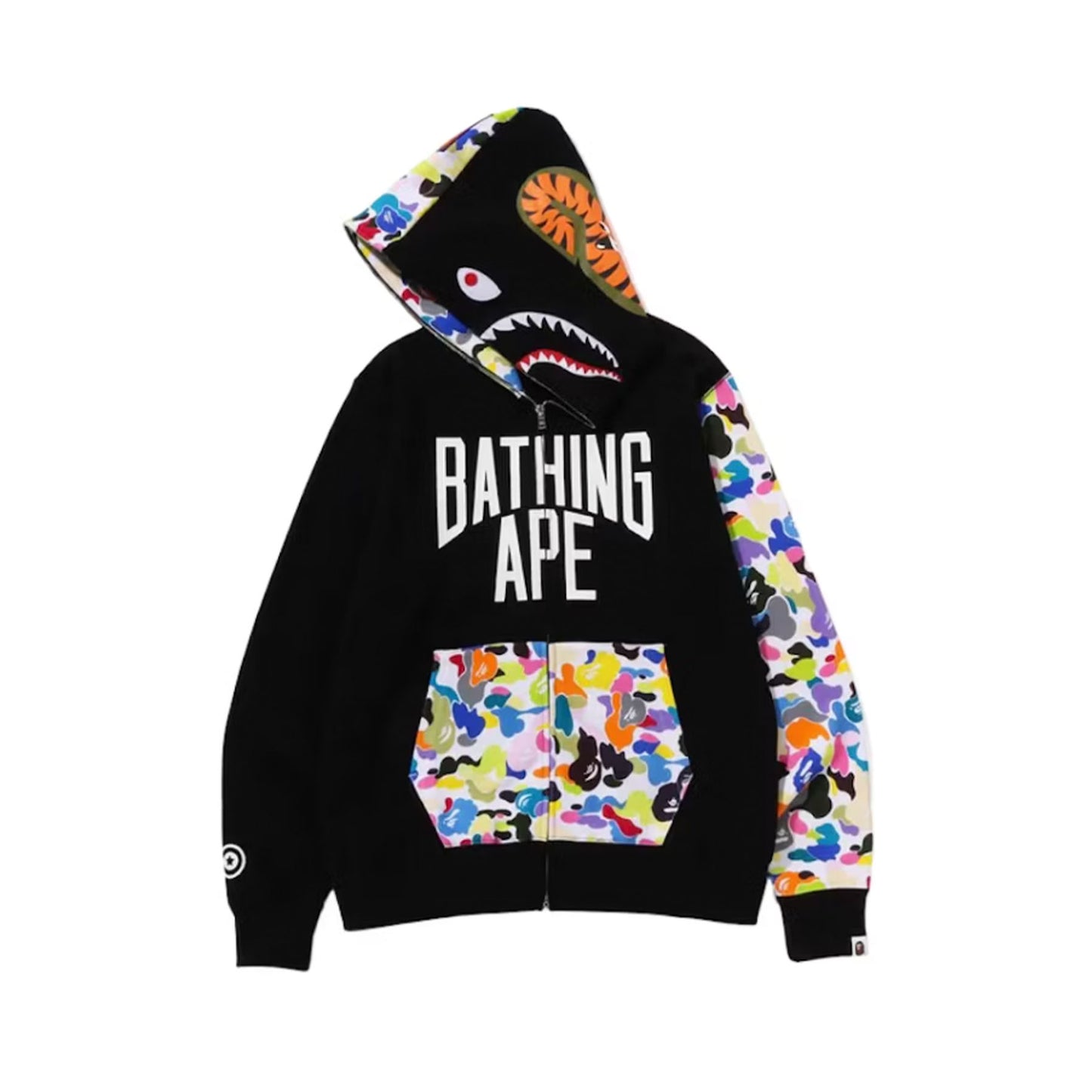 BAPE Multi Camo NYC Logo Shark Full Zip Hoodie Black [USED] - M (Used)