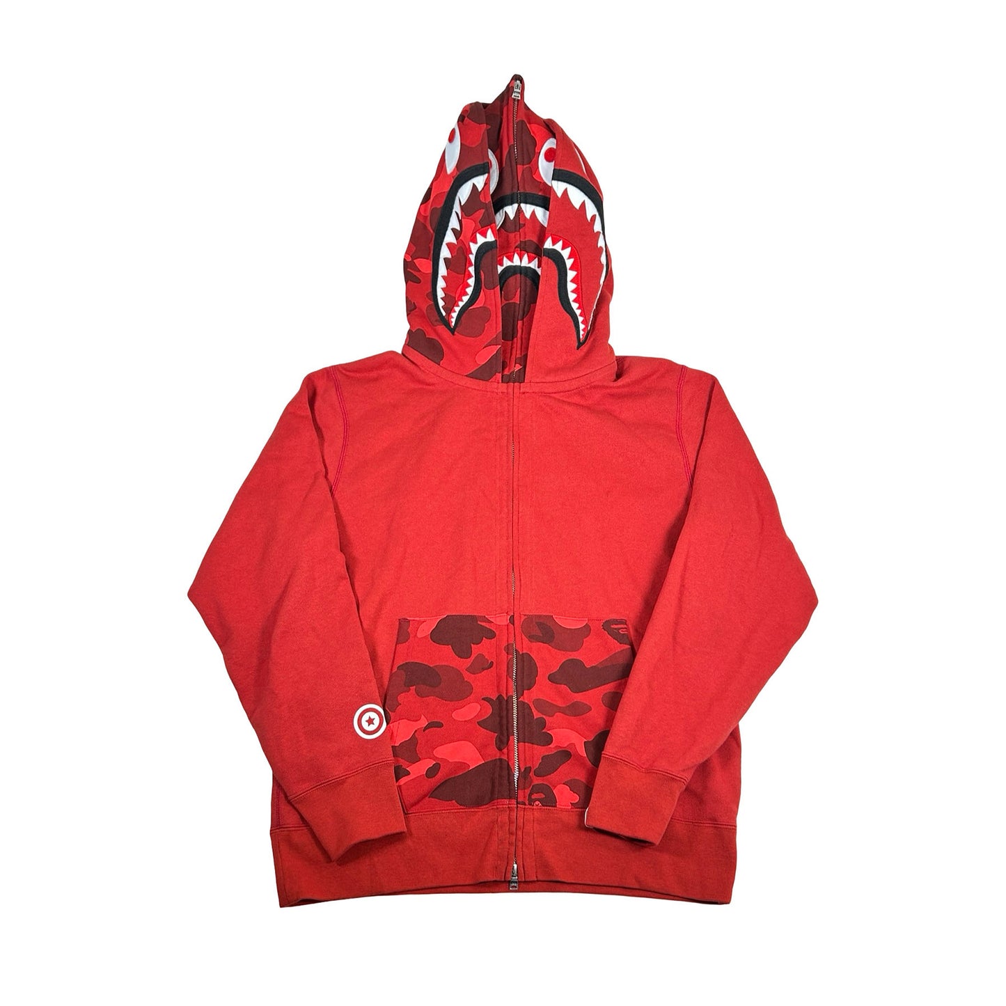 A Bathing Ape Shark Camo Full Zip Hoodie Red BAPE [USED] - M (Used)
