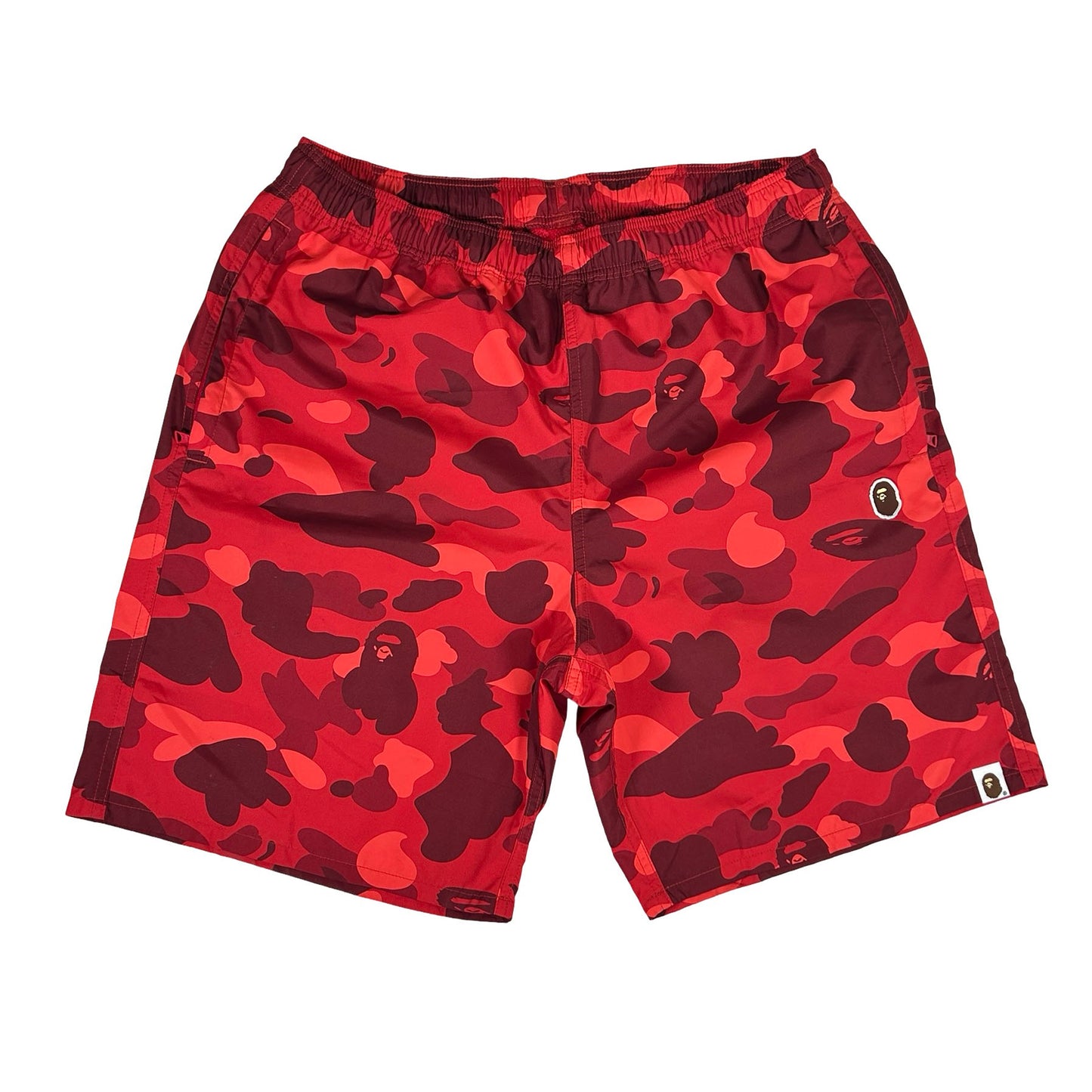 BAPE Color Camo Ape Head One Point Beach Shorts Bright Red [USED] - L (Used)
