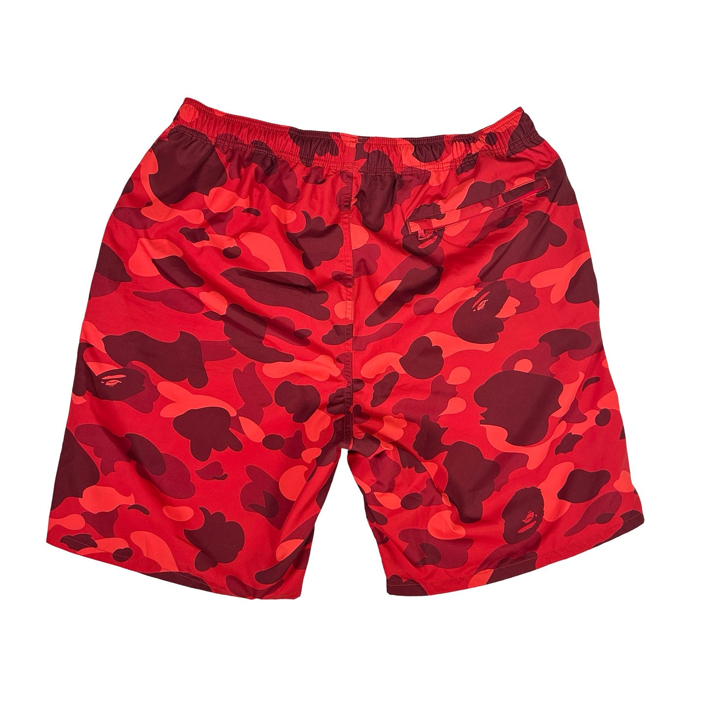 BAPE Color Camo Ape Head One Point Beach Shorts Bright Red [USED] - L (Used)