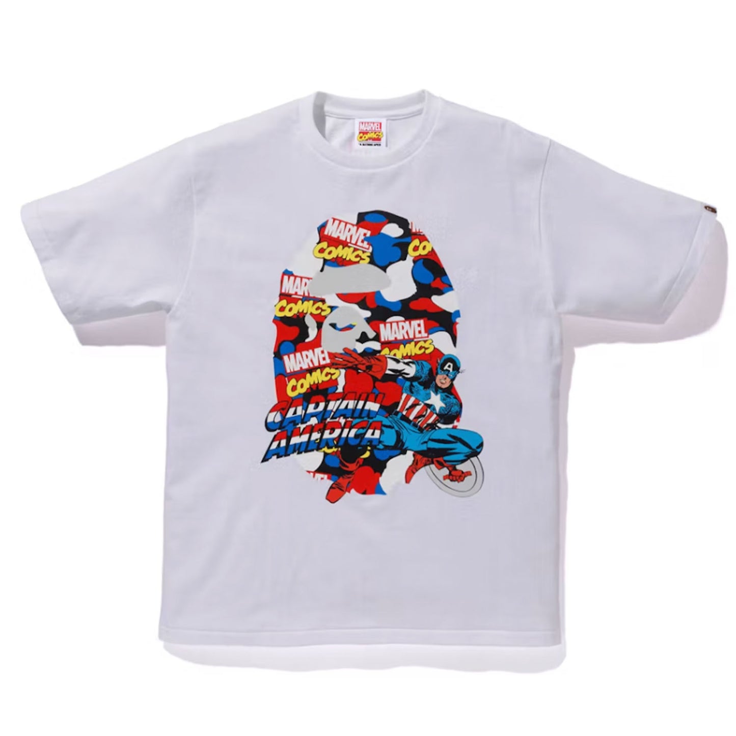BAPE x Marvel Comics Camo Captain America Tee White