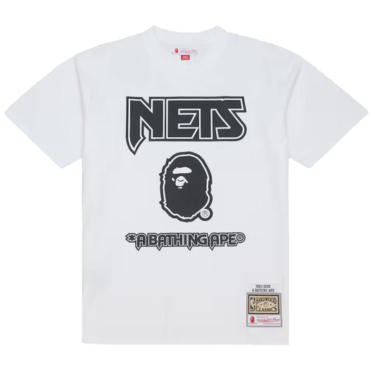 BAPE x Mitchell & Ness NBA New Jersey Nets Tee White [USED] - L (Used)