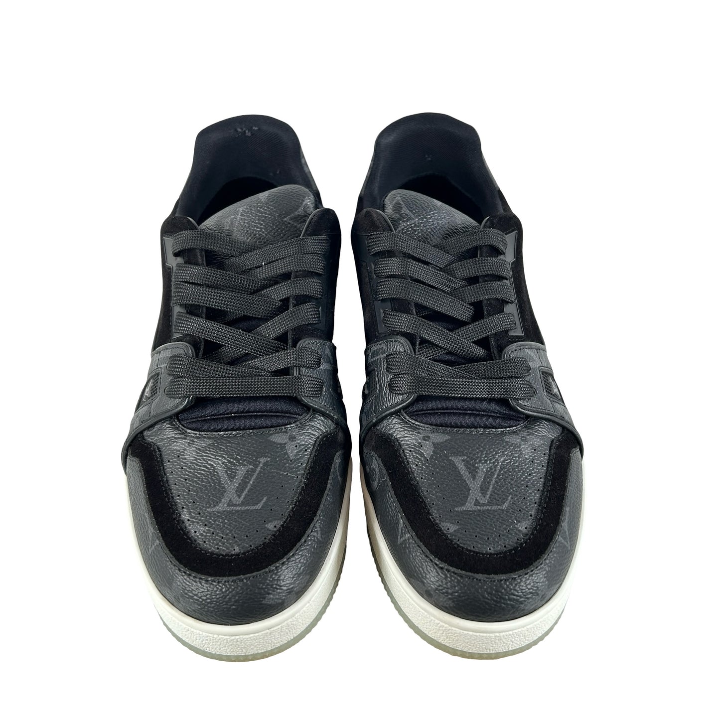 1A8PU7 Louis Vuitton Trainer Monogram Eclipse Sneakers [USED] - 6 LV (7.5 US) (Used) (No Box)