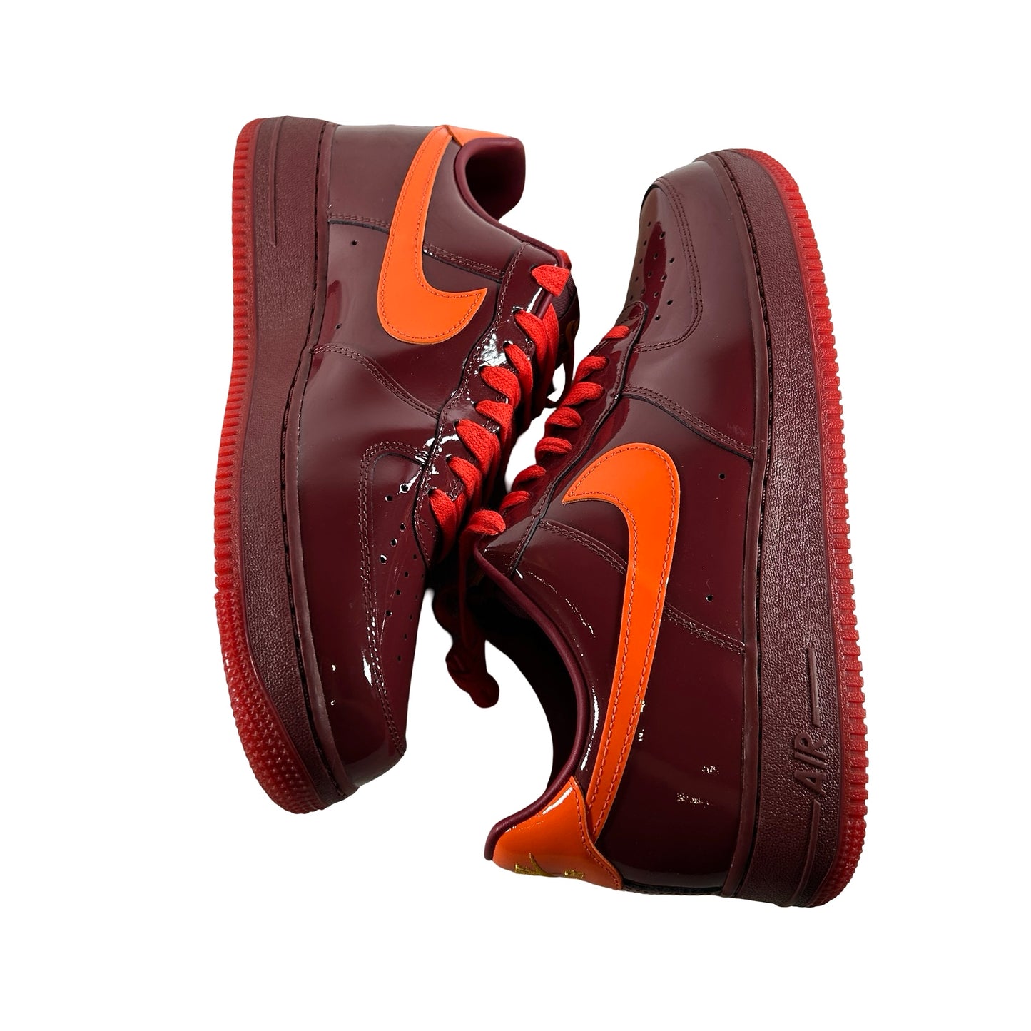 IO4489 601 Nike Air Force 1 Low Patent Leather Dark Team Red Safety Orange [USED] - 11.5 M (Used)