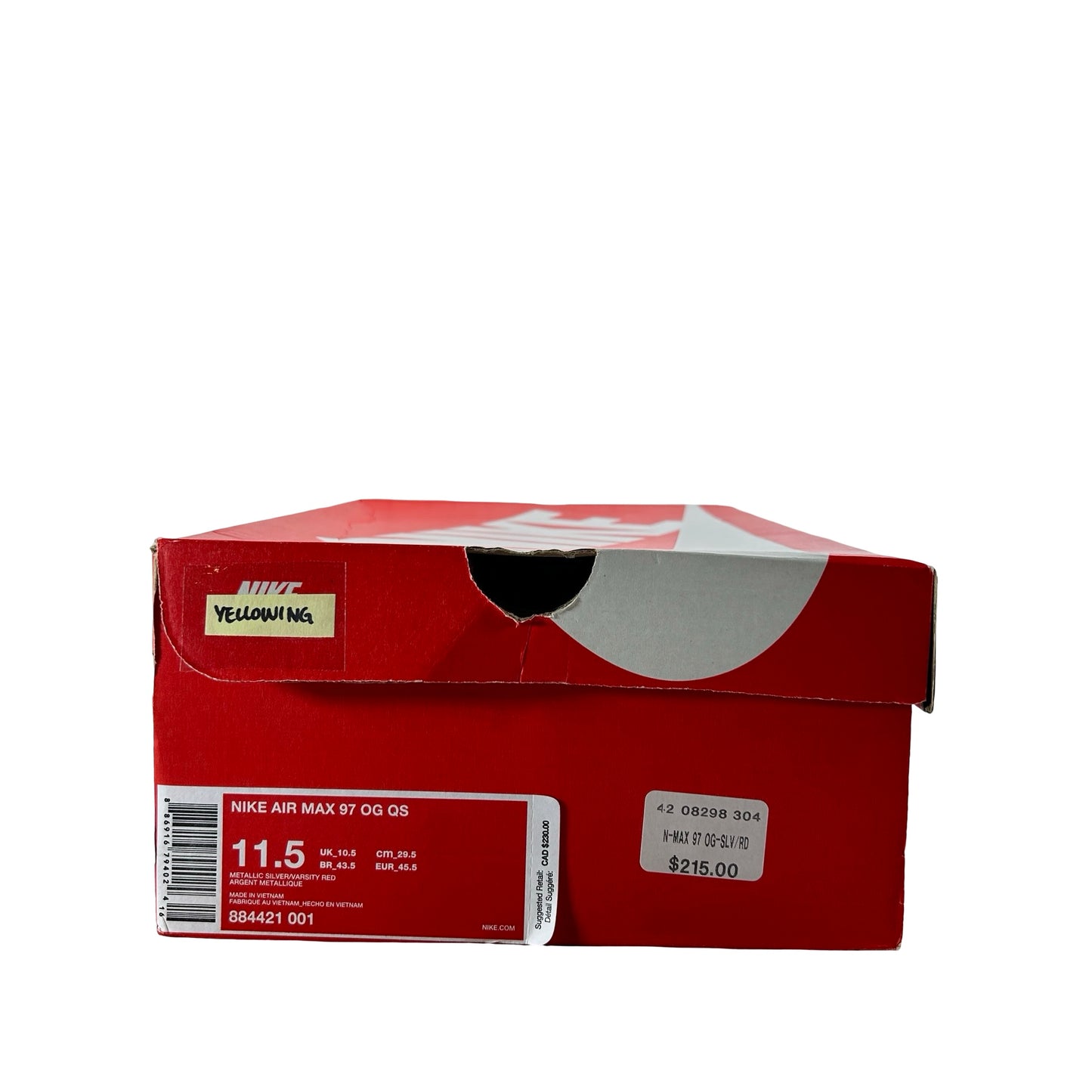 884421 001 Nike Air Max 97 Silver Bullet (2016/2017) - 11.5 M (Yellowing)