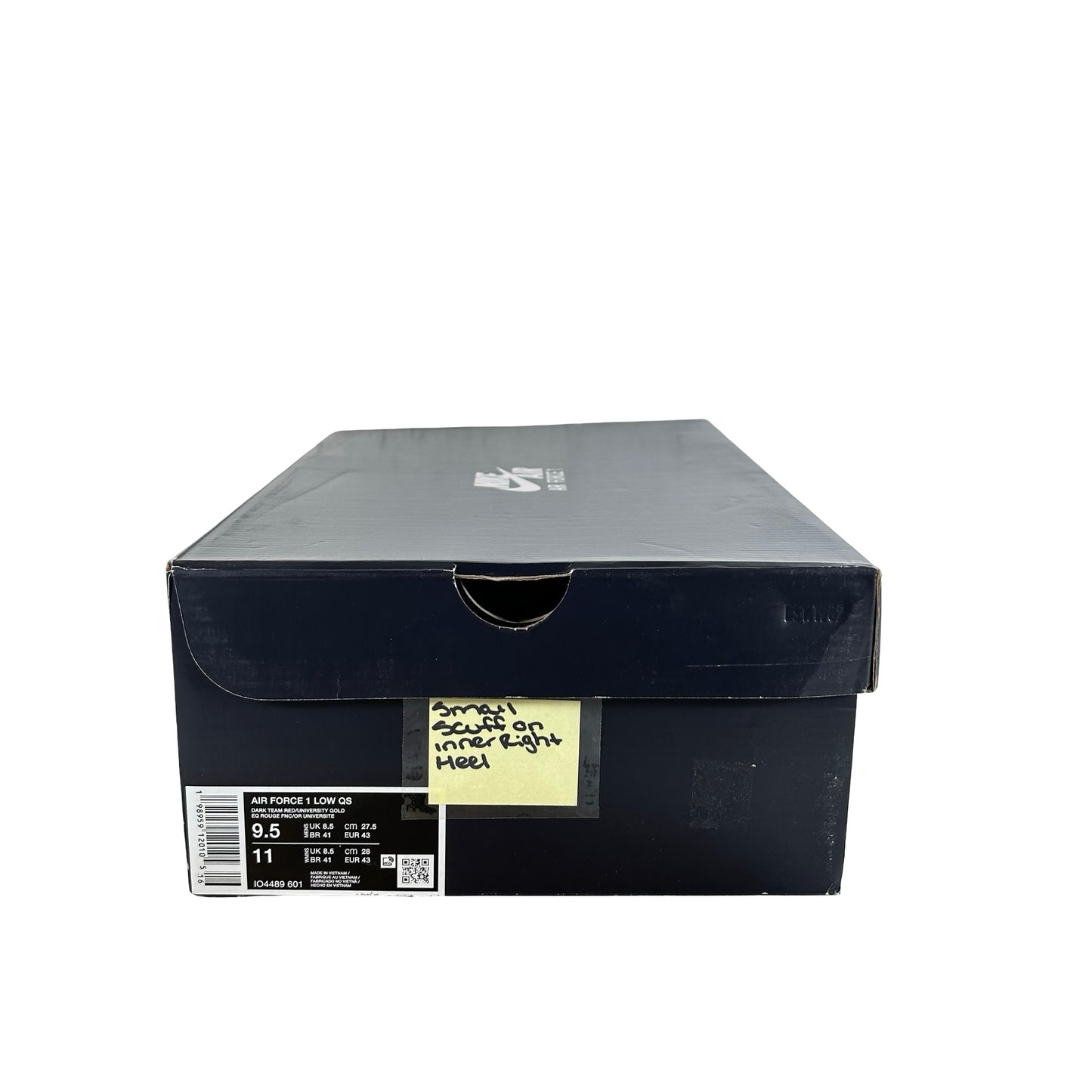 IO4489 601 Nike Air Force 1 Low Patent Leather Dark Team Red Safety Orange - 9.5 M (Small Scuff On Inner Right Heel)